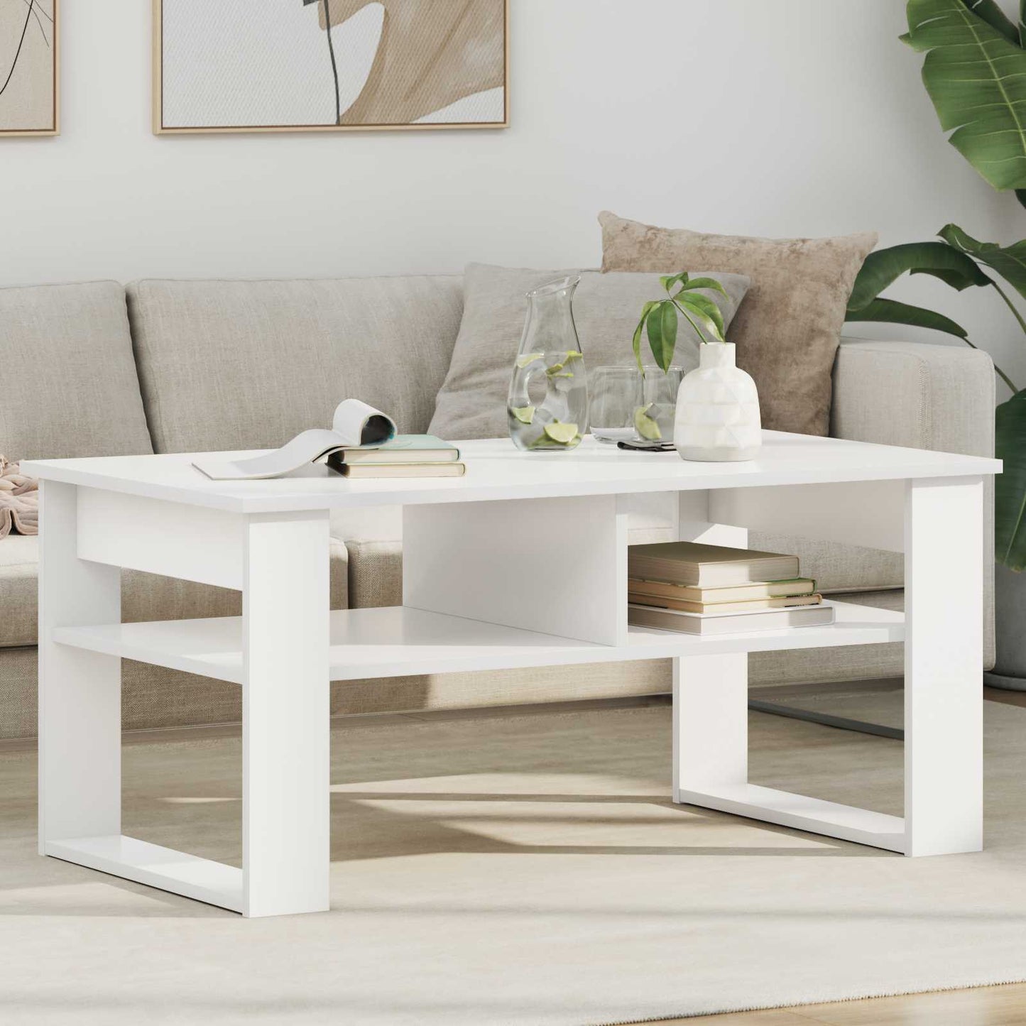 Salontafel met opslag Wit 96 x 54 x 44 cm Bewerkt hout is nu te koop bij PeponiXL, paradijselijk wonen!