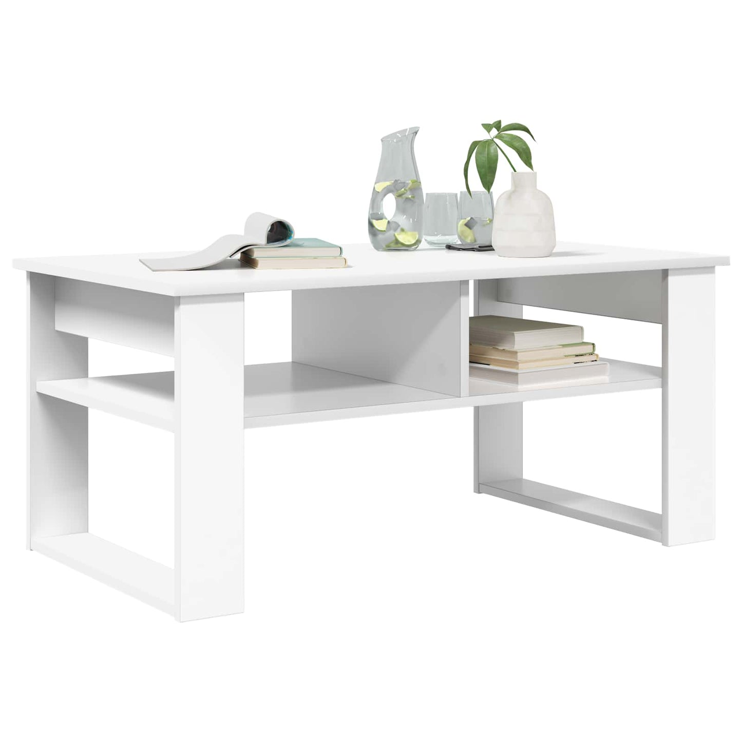 Salontafel met opslag Wit 96 x 54 x 44 cm Bewerkt hout is nu te koop bij PeponiXL, paradijselijk wonen!