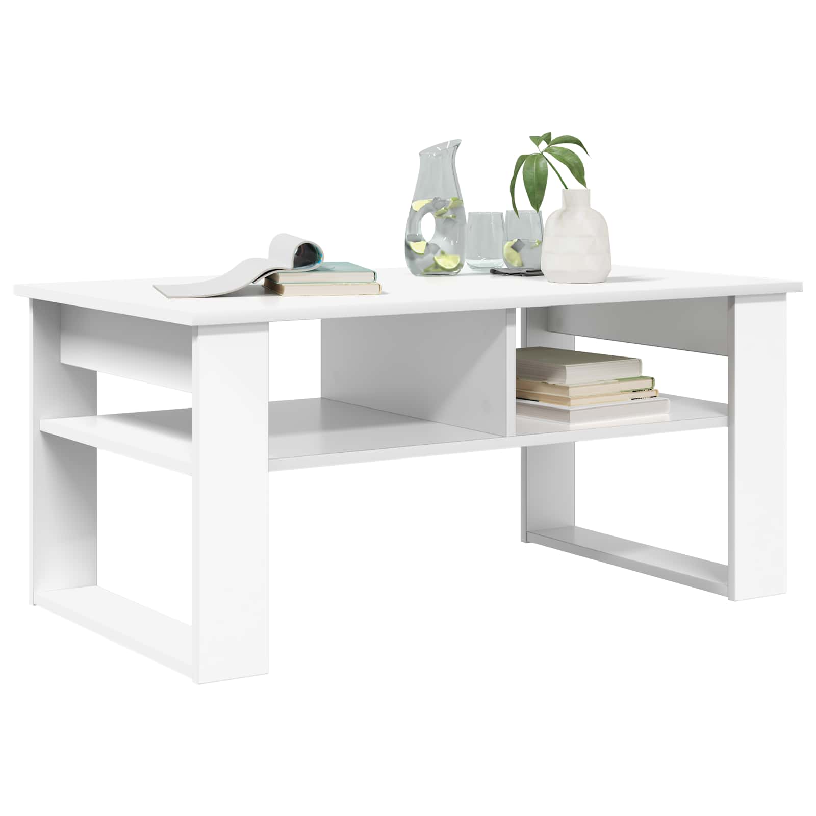 Salontafel met opslag Wit 96 x 54 x 44 cm Bewerkt hout is nu te koop bij PeponiXL, paradijselijk wonen!