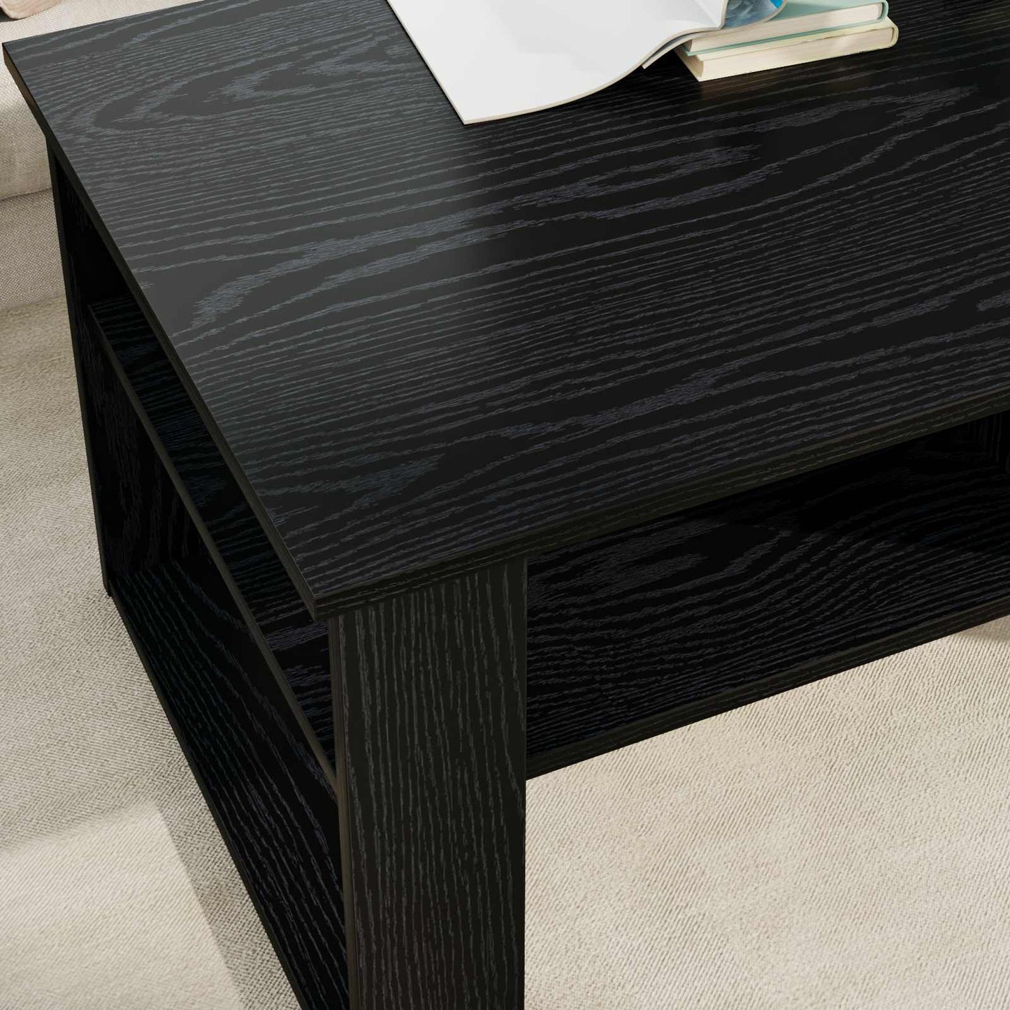 Salontafel met opslag Zwart Eiken 96 x 54 x 44 cm Bewerkt hout is nu te koop bij PeponiXL, paradijselijk wonen!