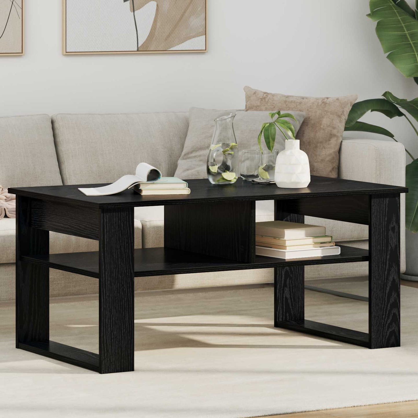 Salontafel met opslag Zwart Eiken 96 x 54 x 44 cm Bewerkt hout is nu te koop bij PeponiXL, paradijselijk wonen!