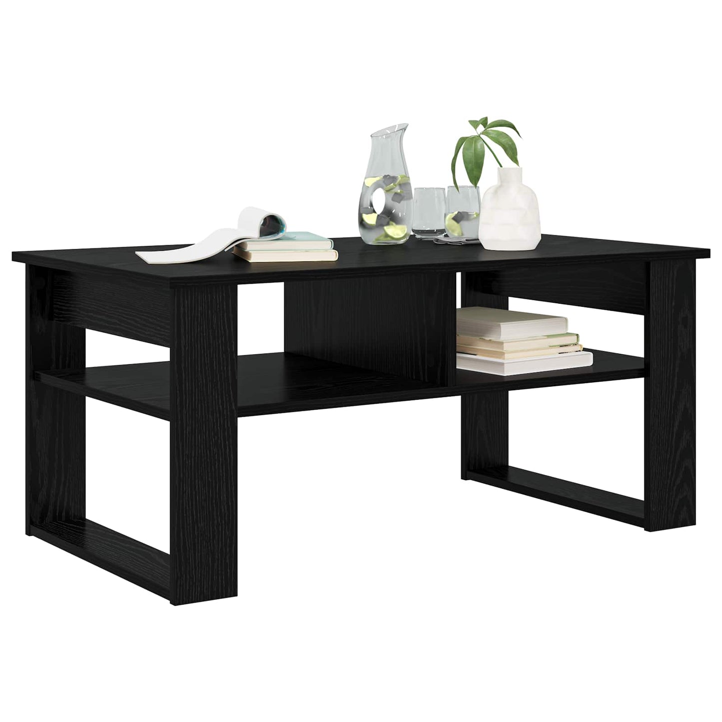 Salontafel met opslag Zwart Eiken 96 x 54 x 44 cm Bewerkt hout is nu te koop bij PeponiXL, paradijselijk wonen!
