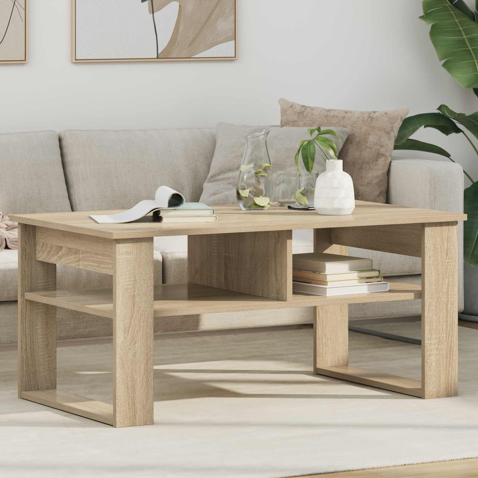 Salontafel met opslag Sonoma Eiken 96 x 54 x 44 cm Bewerkt hout is nu te koop bij PeponiXL, paradijselijk wonen!