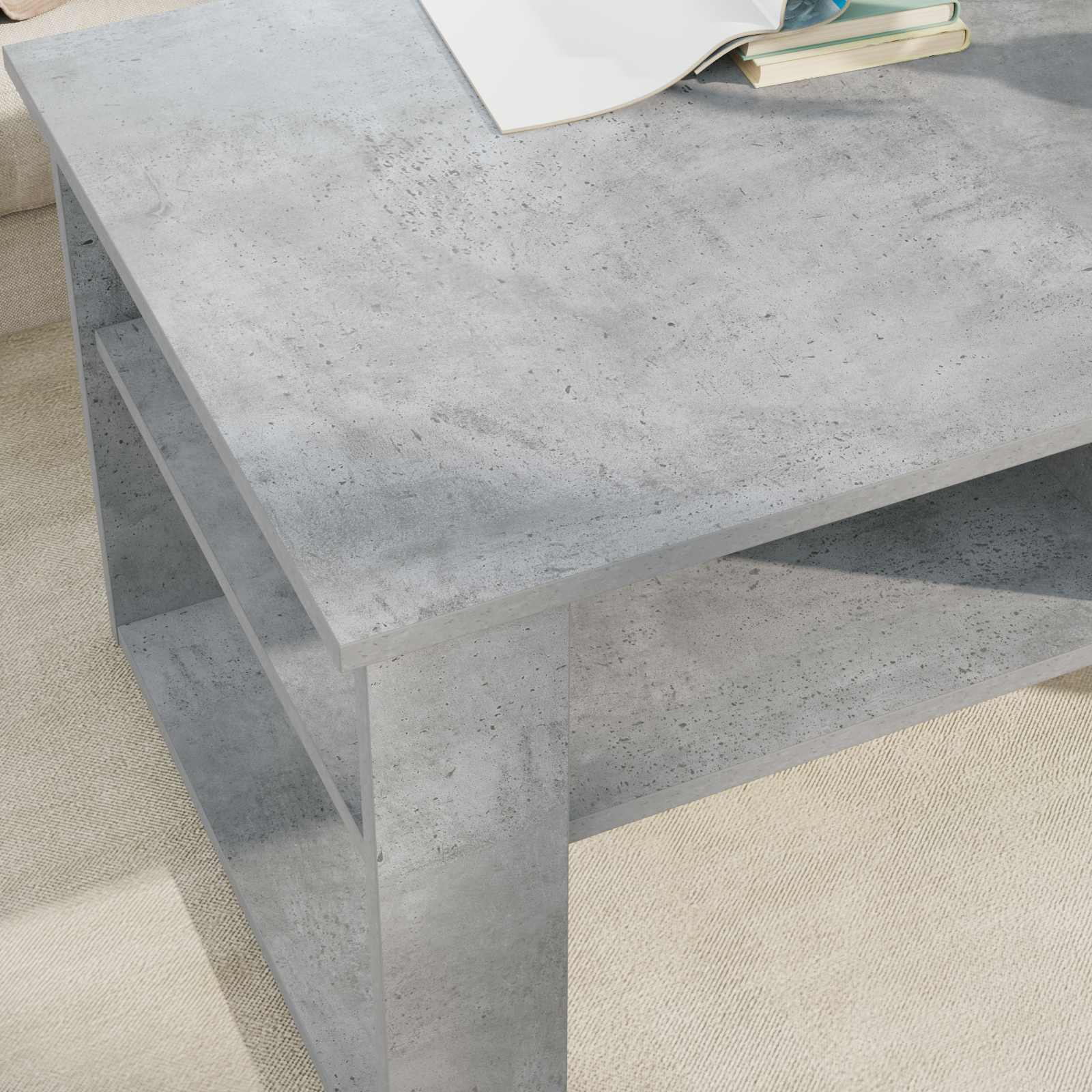 Salontafel met opslag Beton Grijs 96 x 54 x 44 cm Bewerkt hout is nu te koop bij PeponiXL, paradijselijk wonen!