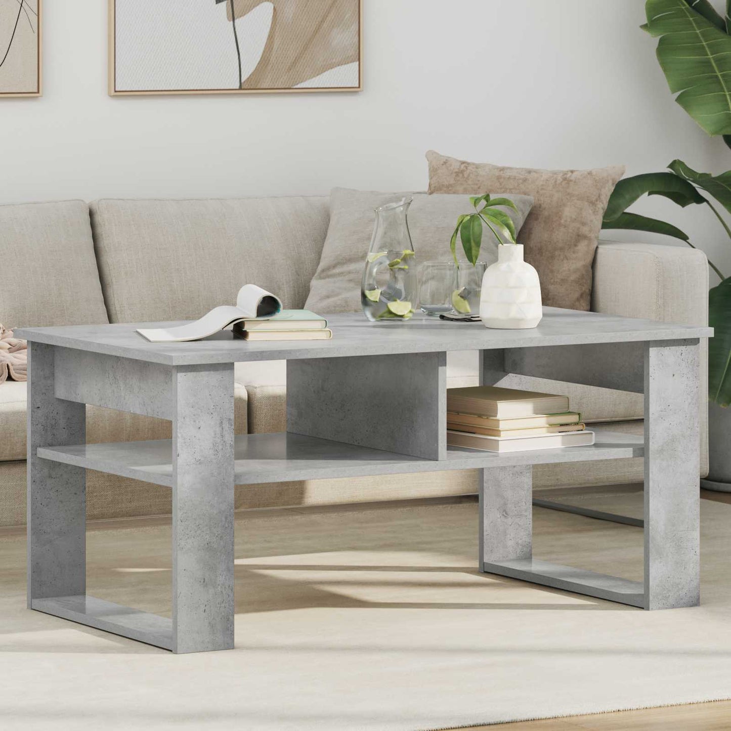 Salontafel met opslag Beton Grijs 96 x 54 x 44 cm Bewerkt hout is nu te koop bij PeponiXL, paradijselijk wonen!