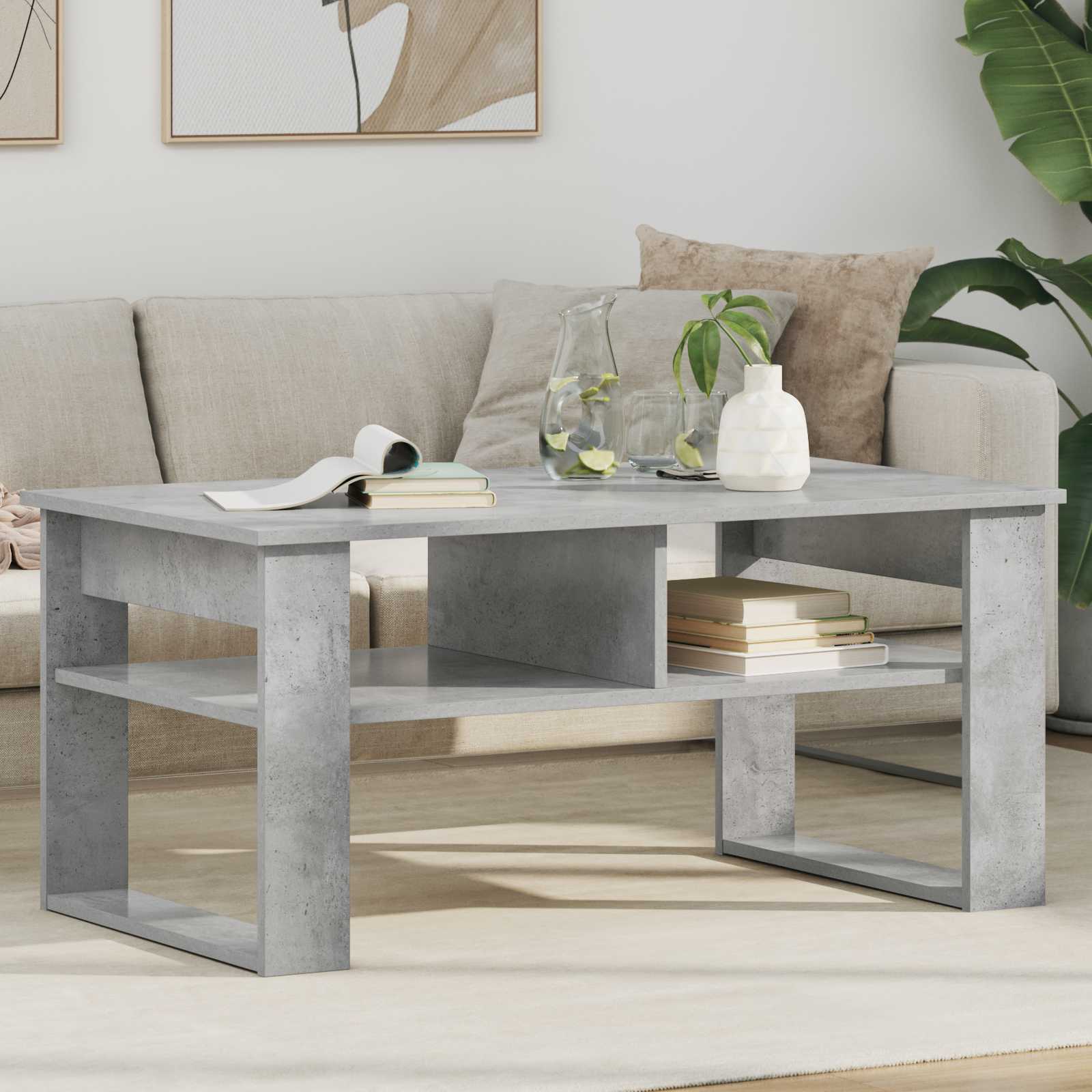 Salontafel met opslag Beton Grijs 96 x 54 x 44 cm Bewerkt hout is nu te koop bij PeponiXL, paradijselijk wonen!