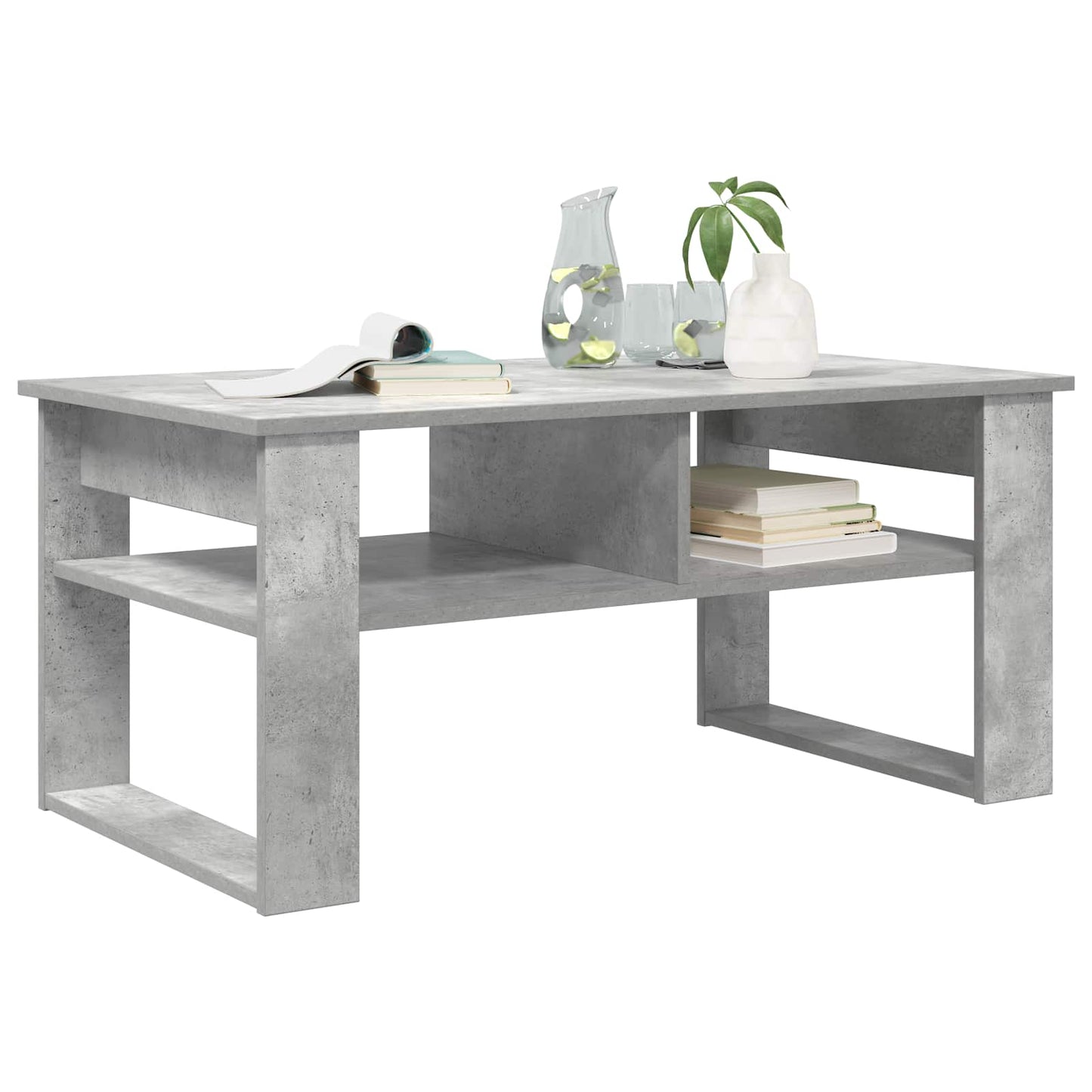 Salontafel met opslag Beton Grijs 96 x 54 x 44 cm Bewerkt hout is nu te koop bij PeponiXL, paradijselijk wonen!