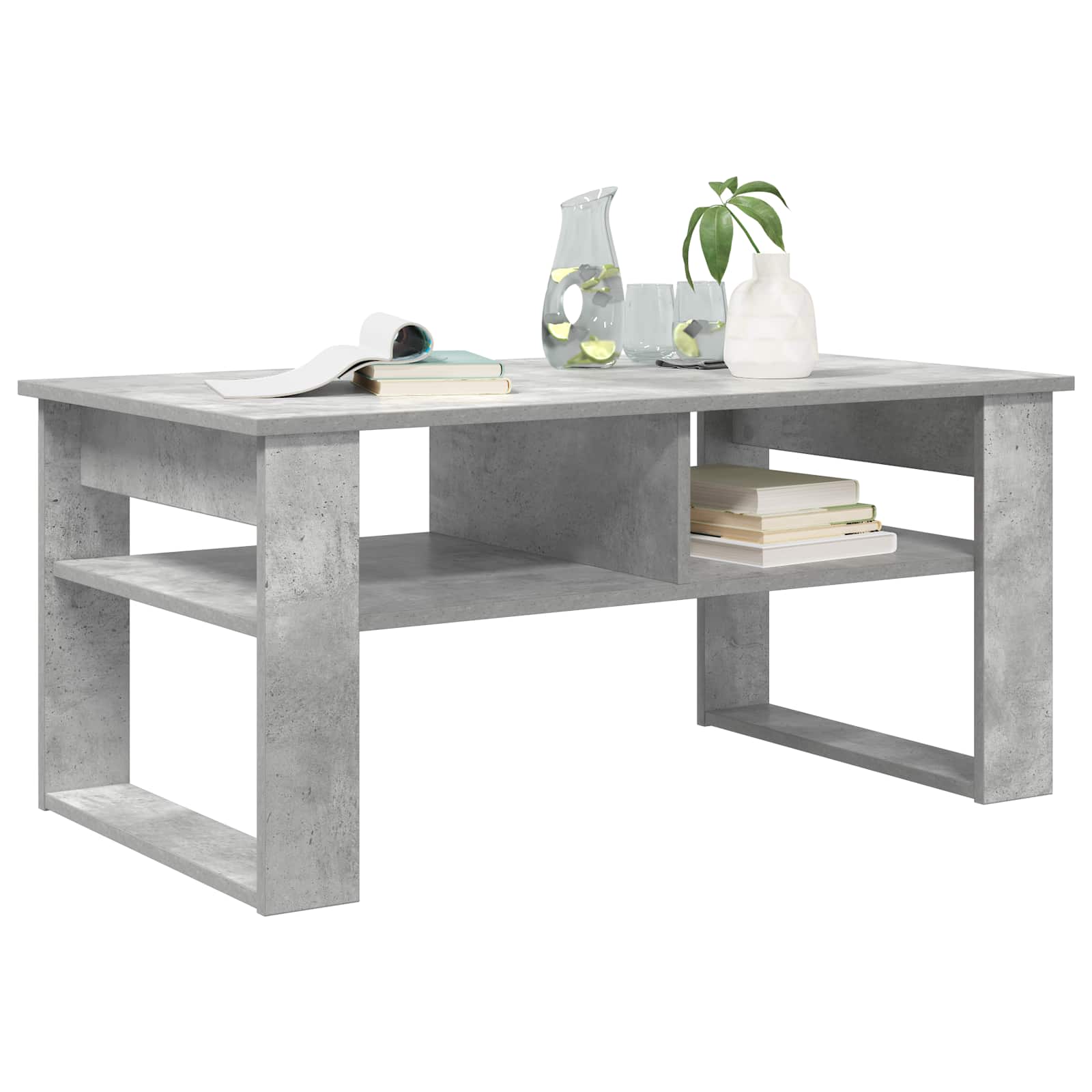 Salontafel met opslag Beton Grijs 96 x 54 x 44 cm Bewerkt hout is nu te koop bij PeponiXL, paradijselijk wonen!