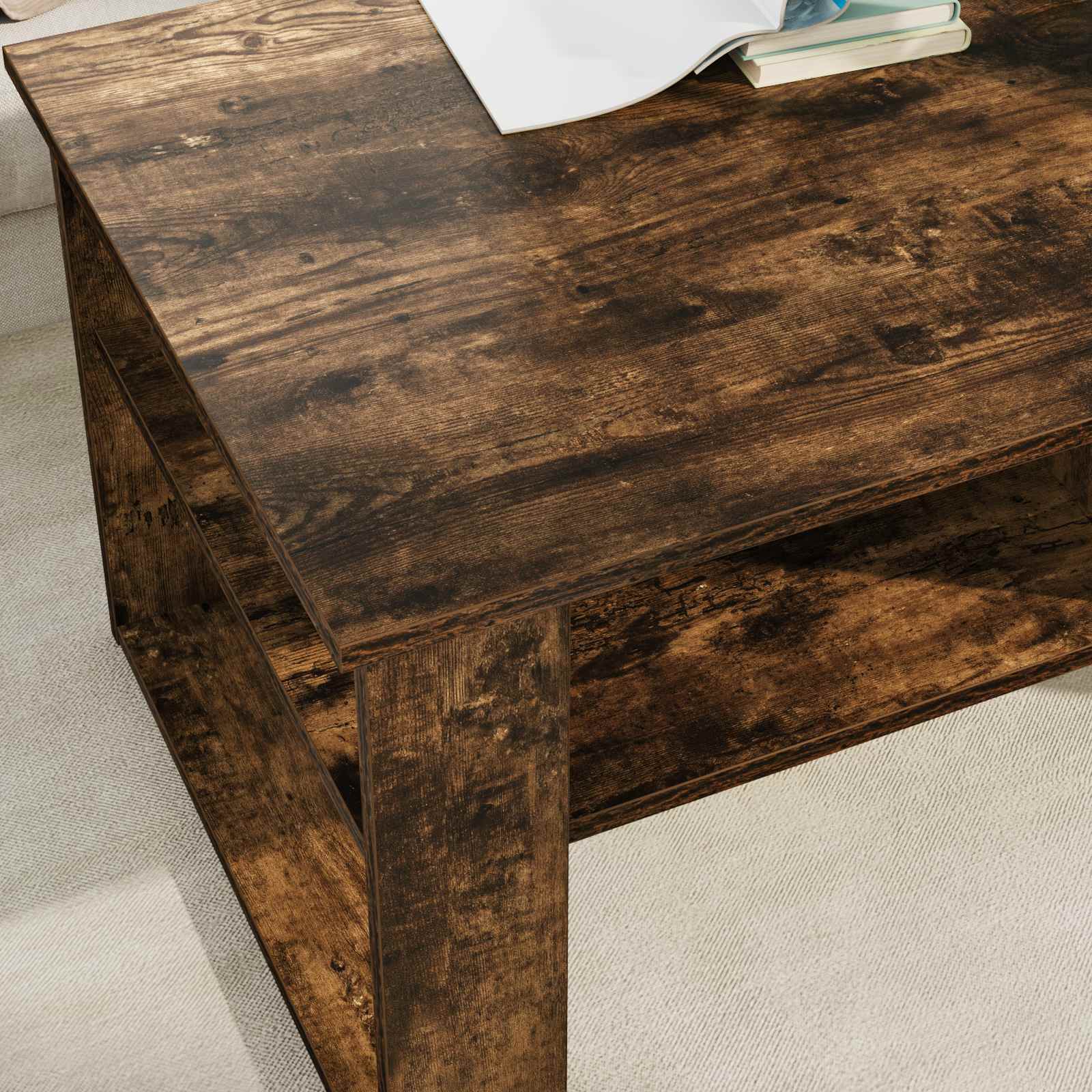 Salontafel Gerookt eiken 96 x 54 x 44 cm Bewerkt hout is nu te koop bij PeponiXL, paradijselijk wonen!