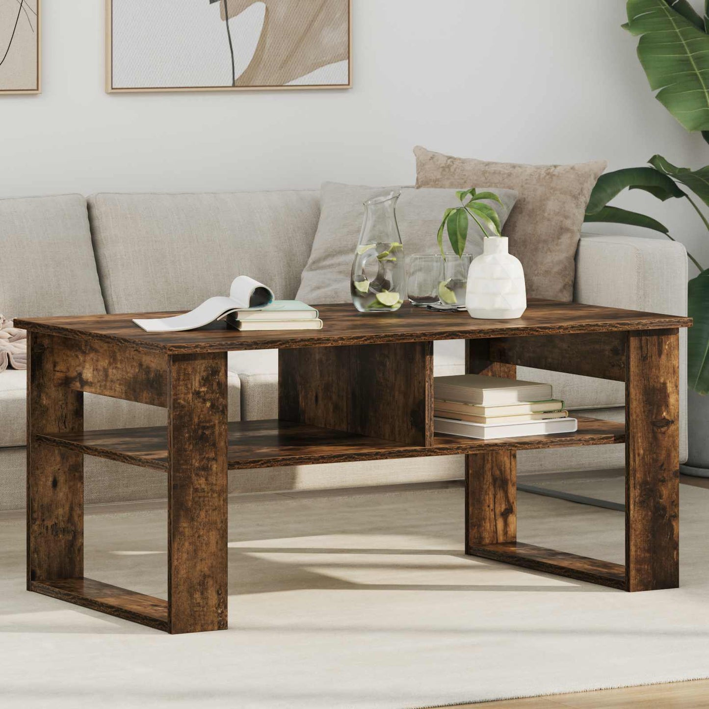 Salontafel Gerookt eiken 96 x 54 x 44 cm Bewerkt hout is nu te koop bij PeponiXL, paradijselijk wonen!