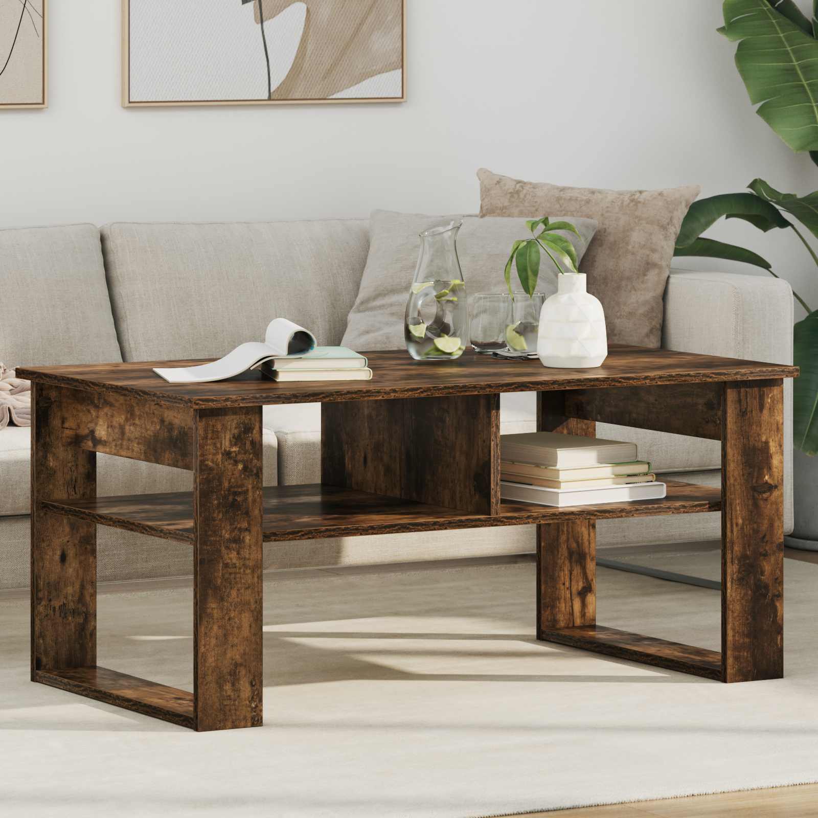 Salontafel Gerookt eiken 96 x 54 x 44 cm Bewerkt hout is nu te koop bij PeponiXL, paradijselijk wonen!