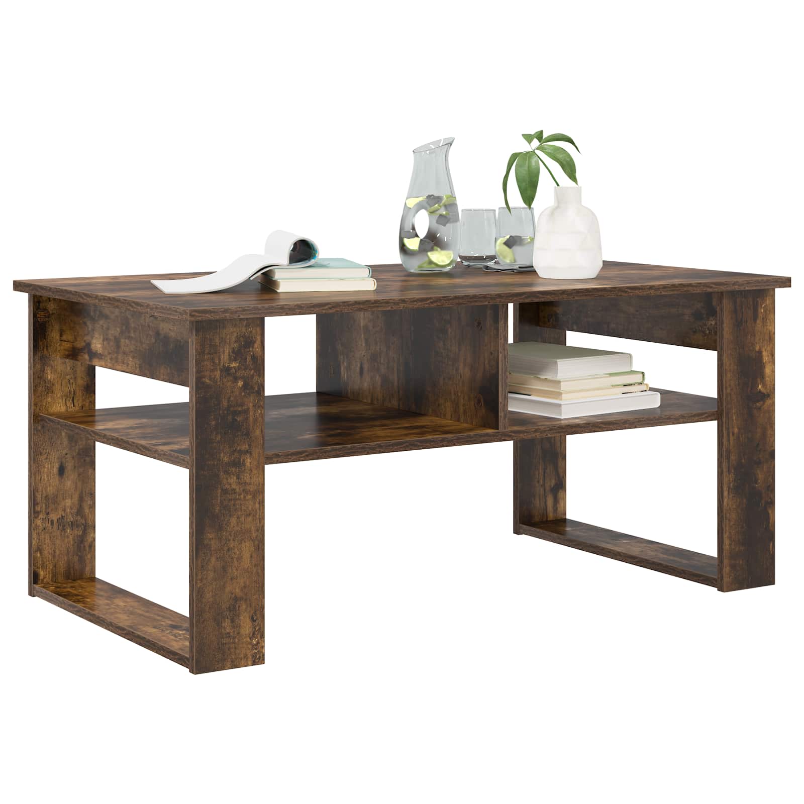 Salontafel Gerookt eiken 96 x 54 x 44 cm Bewerkt hout is nu te koop bij PeponiXL, paradijselijk wonen!