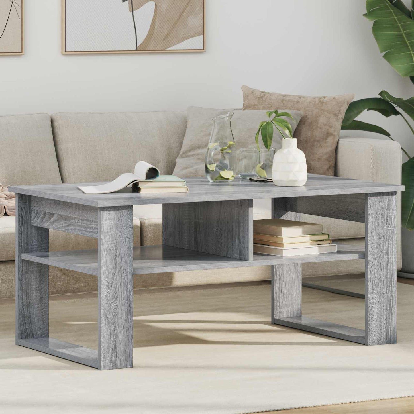 Salontafel met opslag Grijs Sonoma 96 x 54 x 44 cm Bewerkt hout is nu te koop bij PeponiXL, paradijselijk wonen!