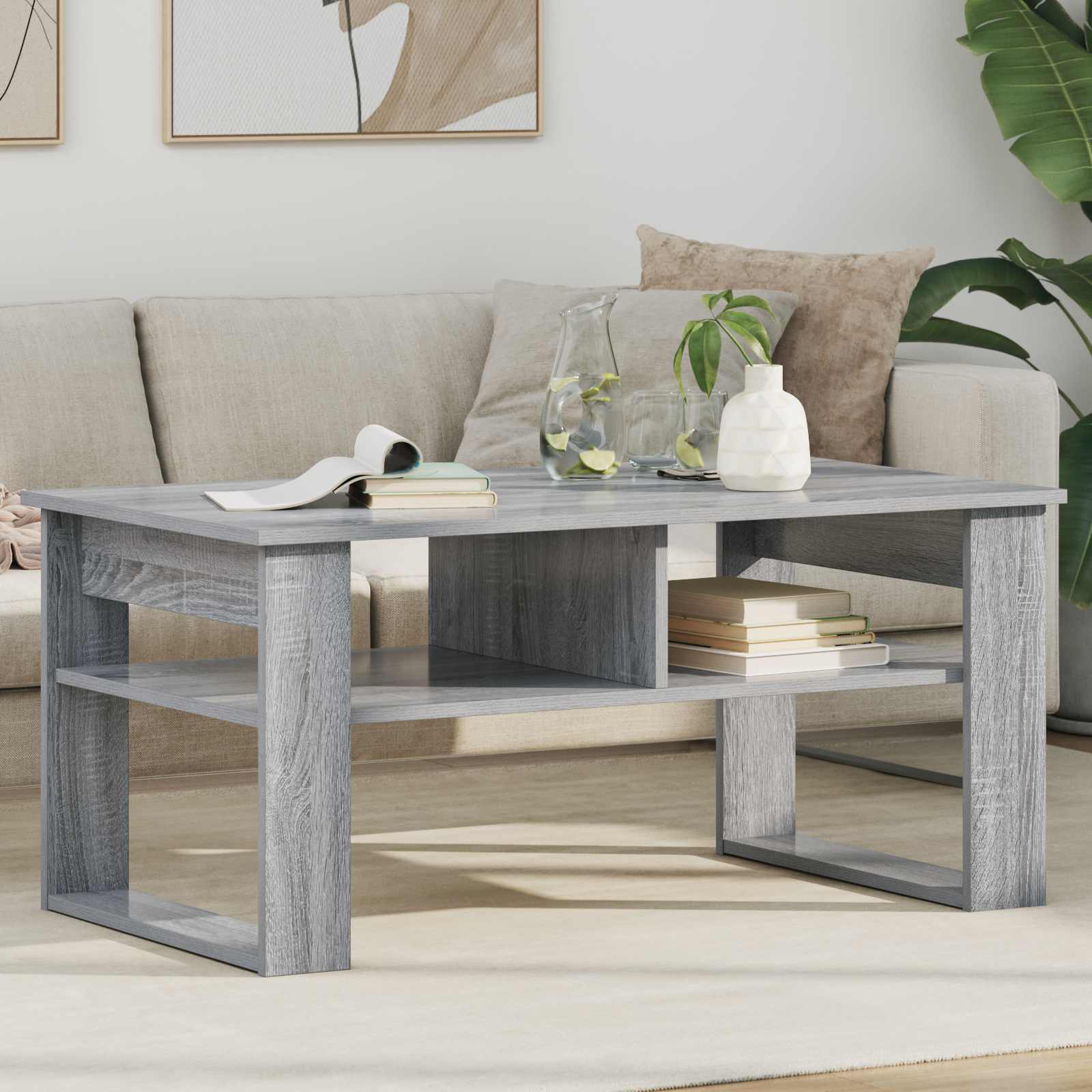 Salontafel met opslag Grijs Sonoma 96 x 54 x 44 cm Bewerkt hout is nu te koop bij PeponiXL, paradijselijk wonen!