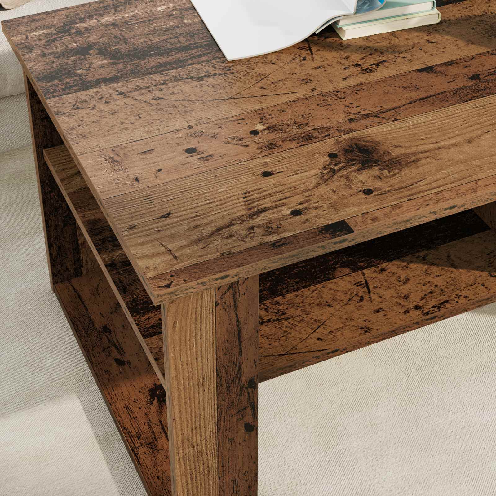 Salontafel met opslag Oudhout 96 x 54 x 44 cm Bewerkt hout is nu te koop bij PeponiXL, paradijselijk wonen!