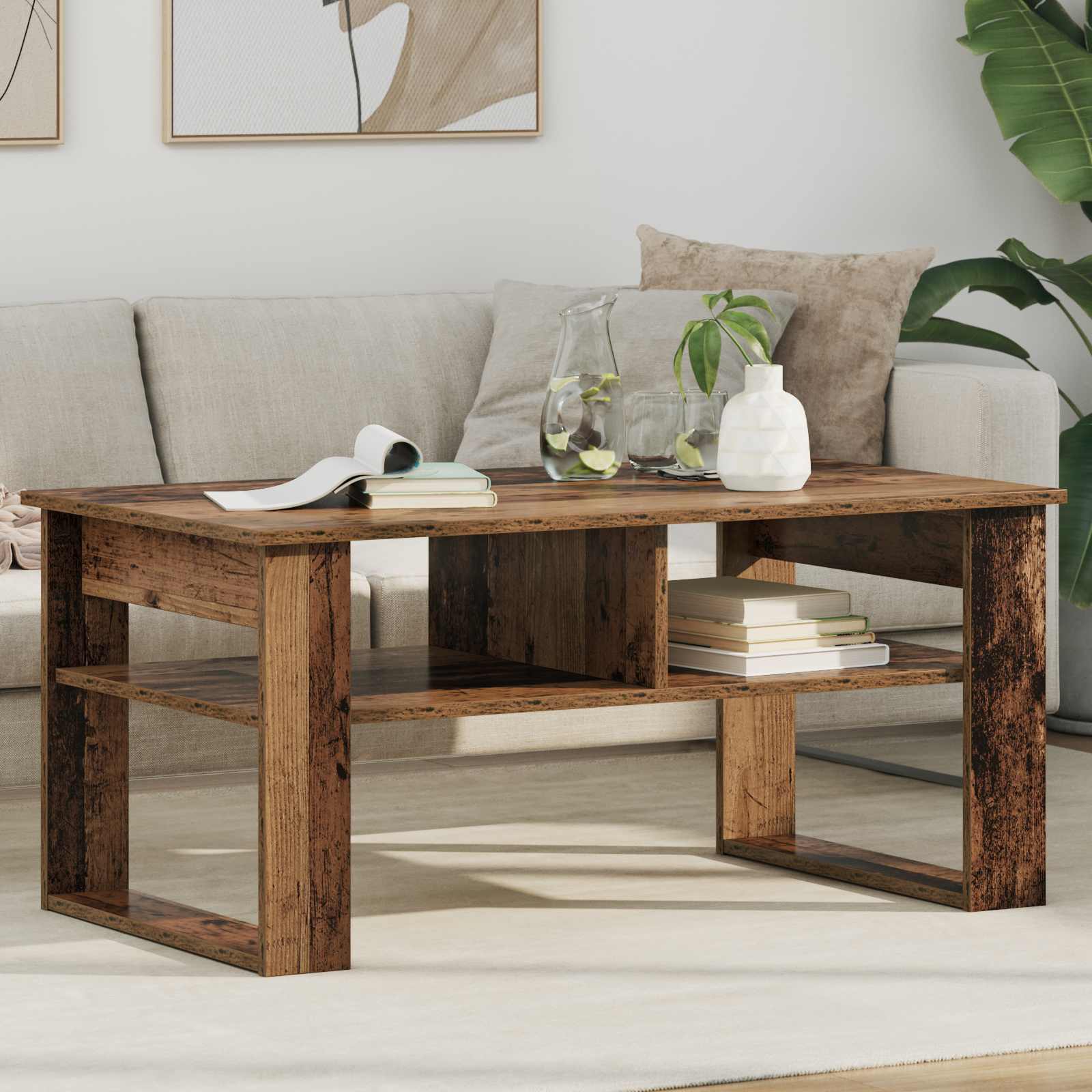 Salontafel met opslag Oudhout 96 x 54 x 44 cm Bewerkt hout is nu te koop bij PeponiXL, paradijselijk wonen!