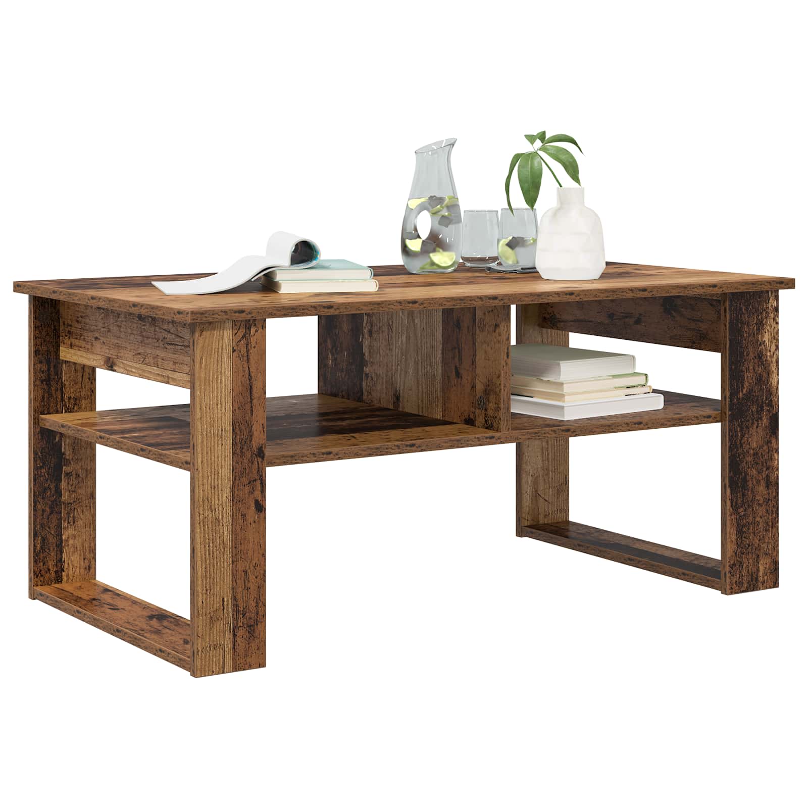 Salontafel met opslag Oudhout 96 x 54 x 44 cm Bewerkt hout is nu te koop bij PeponiXL, paradijselijk wonen!