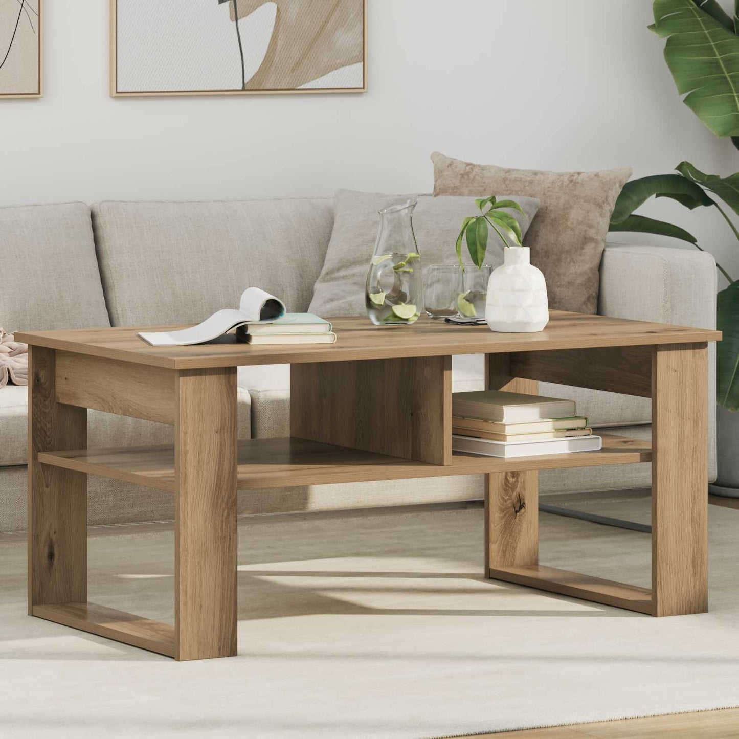 Salontafel Artisan Eiken 96 x 54 x 44 cm Bewerkt hout is nu te koop bij PeponiXL, paradijselijk wonen!