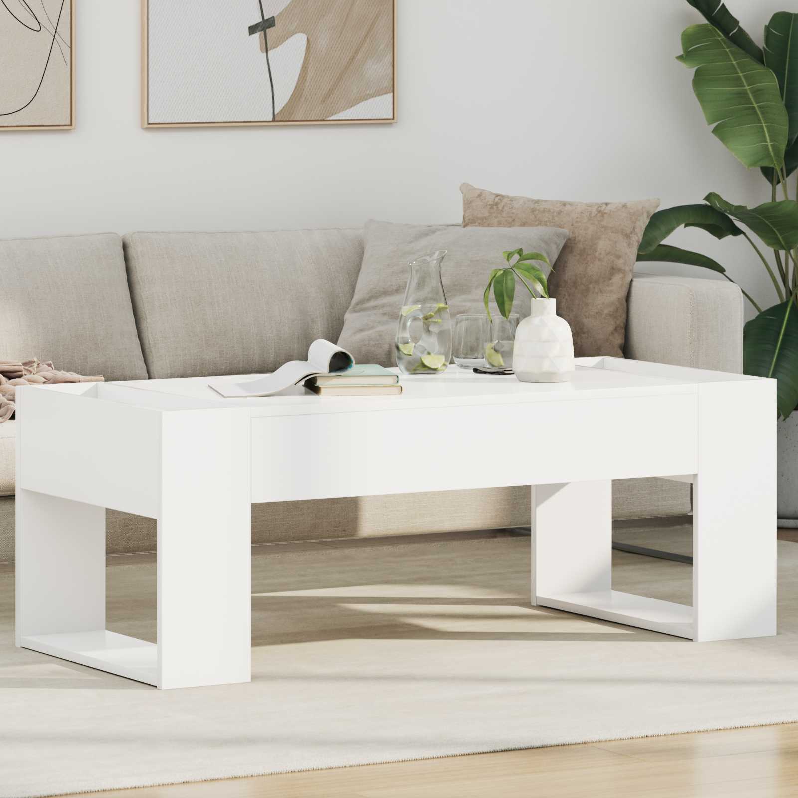 Salontafel Wit 110 x 50 x 41 cm Bewerkt hout is nu te koop bij PeponiXL, paradijselijk wonen!