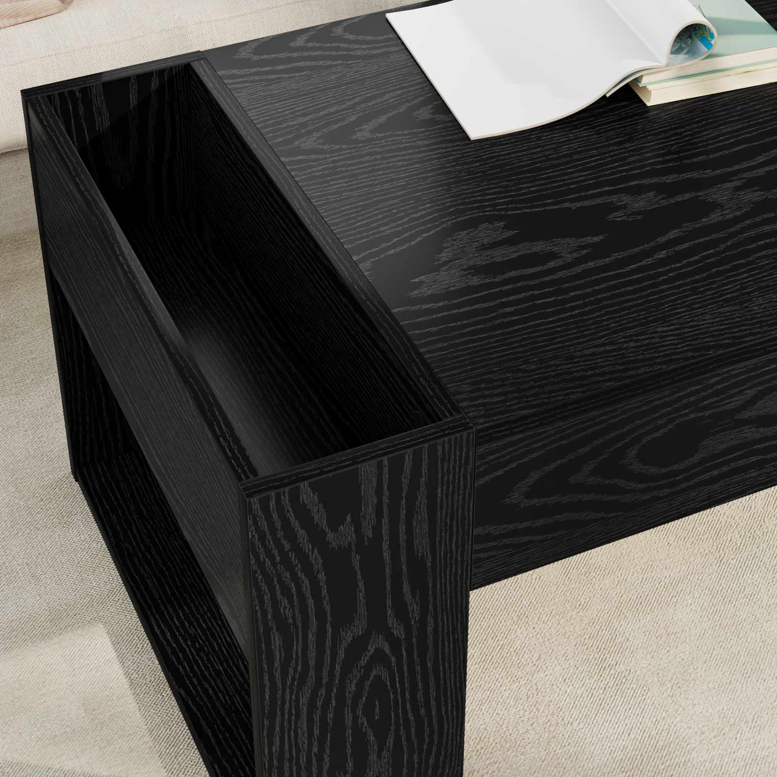 Salontafel Zwart Eiken 110 x 50 x 41 cm Bewerkt hout is nu te koop bij PeponiXL, paradijselijk wonen!