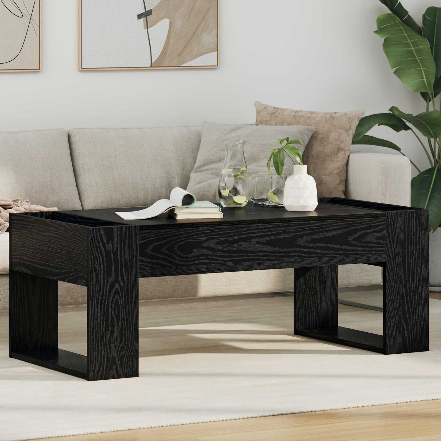 Salontafel Zwart Eiken 110 x 50 x 41 cm Bewerkt hout is nu te koop bij PeponiXL, paradijselijk wonen!