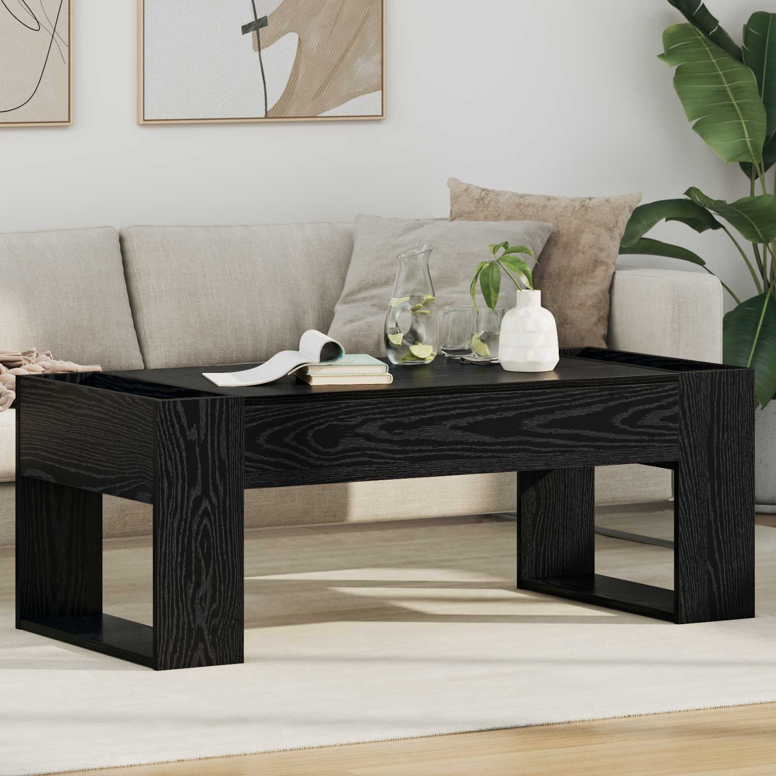 Salontafel Zwart Eiken 110 x 50 x 41 cm Bewerkt hout is nu te koop bij PeponiXL, paradijselijk wonen!