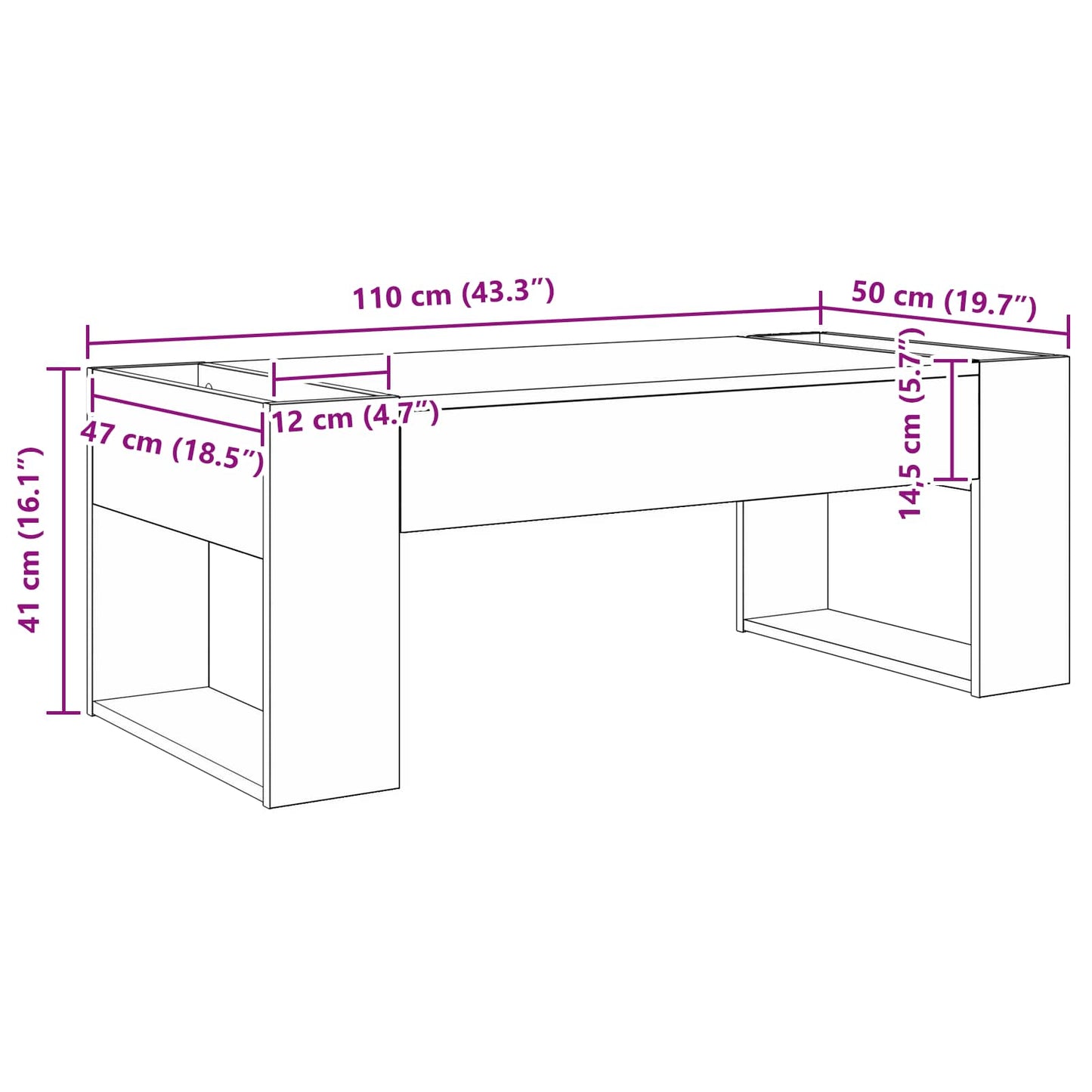 Salontafel Sonoma Eiken 110 x 50 x 41 cm Bewerkt hout is nu te koop bij PeponiXL, paradijselijk wonen!