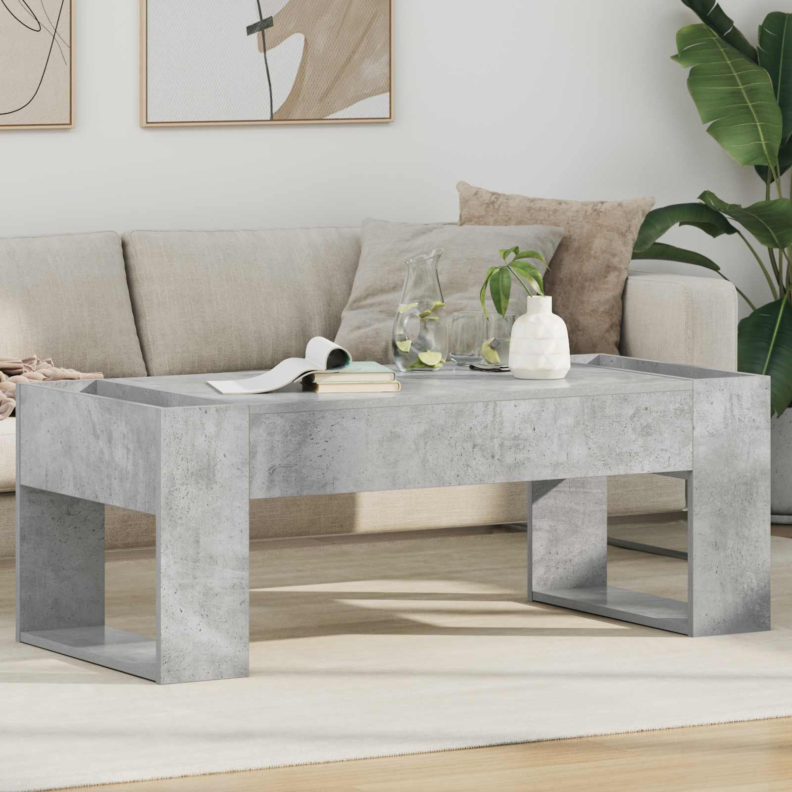 Salontafel Beton Grijs 110 x 50 x 41 cm Bewerkt hout is nu te koop bij PeponiXL, paradijselijk wonen!