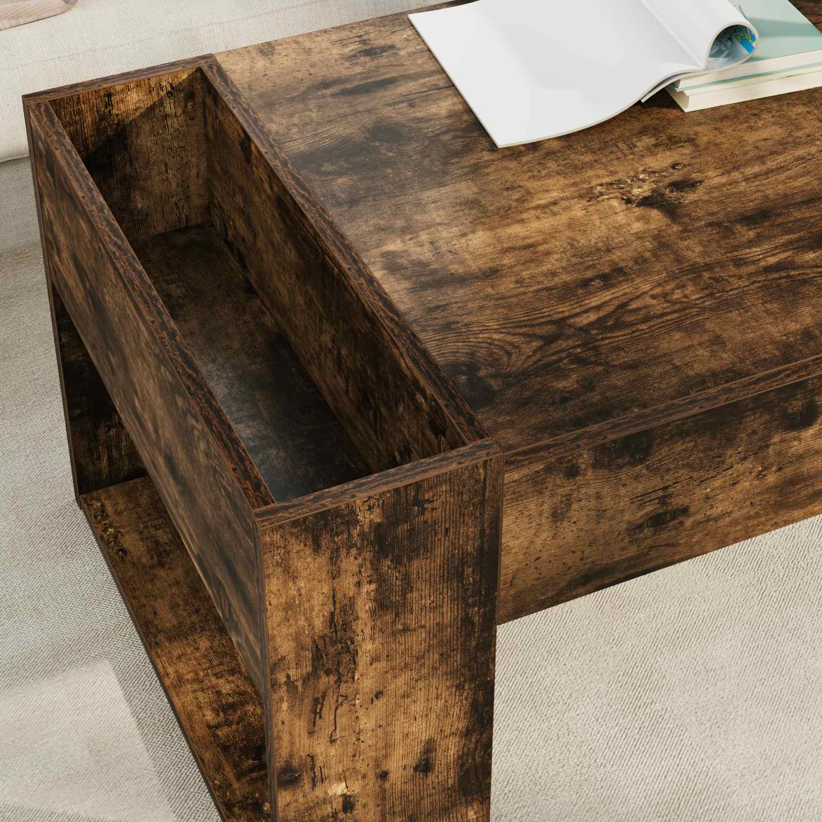 Salontafel Gerookt eiken 110 x 50 x 41 cm Bewerkt hout is nu te koop bij PeponiXL, paradijselijk wonen!