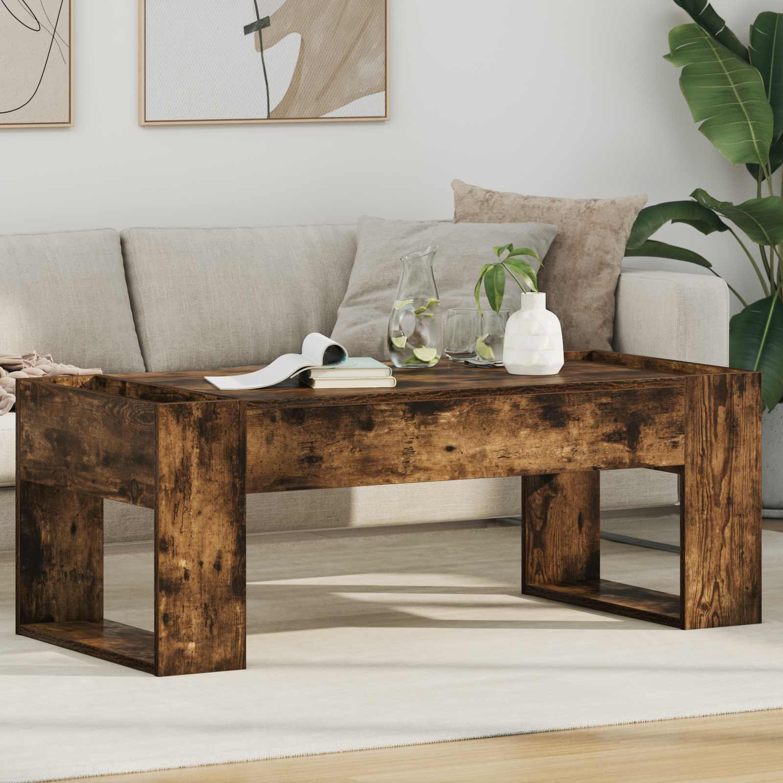 Salontafel Gerookt eiken 110 x 50 x 41 cm Bewerkt hout is nu te koop bij PeponiXL, paradijselijk wonen!