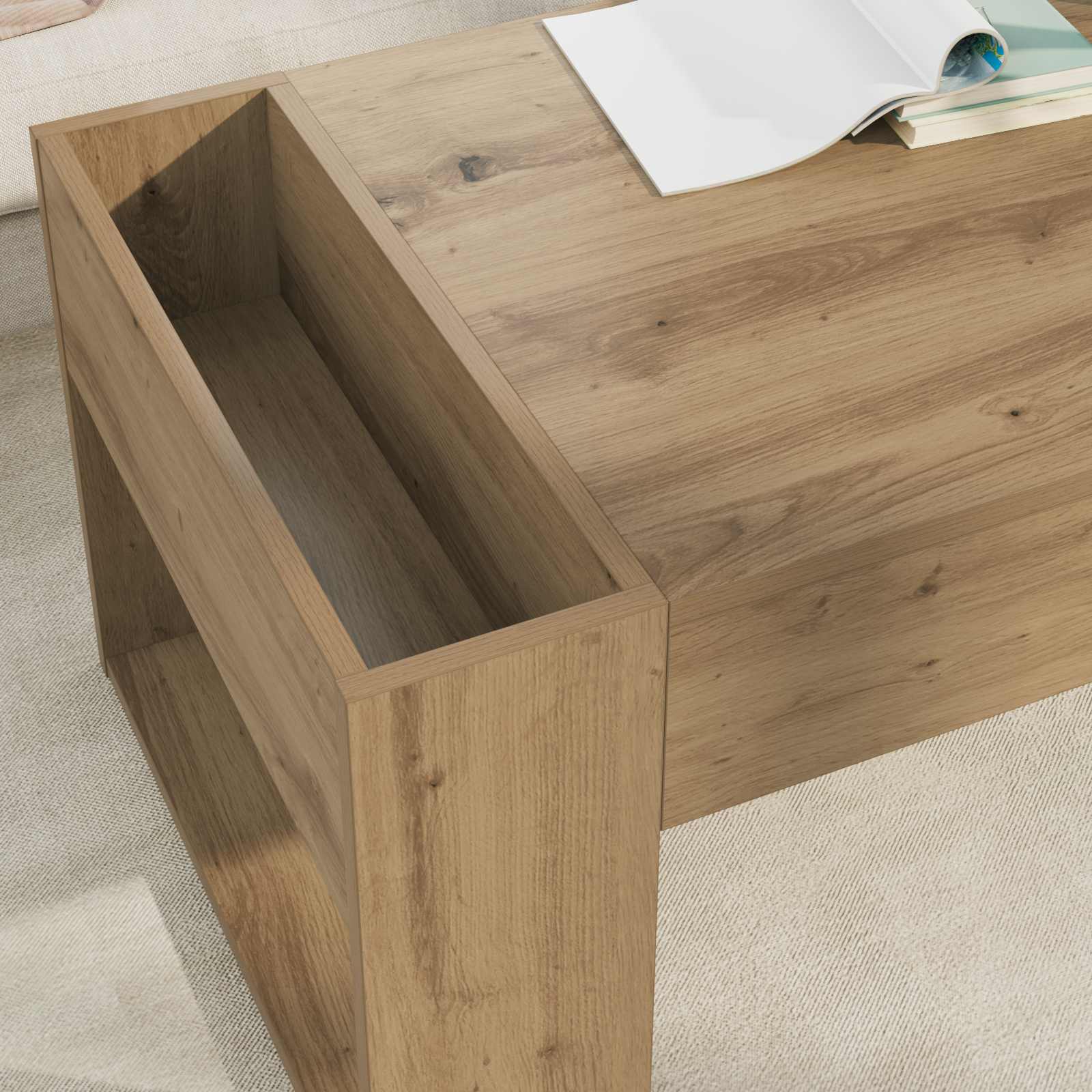 Salontafel Artisan Eiken 110 x 50 x 41 cm Bewerkt hout is nu te koop bij PeponiXL, paradijselijk wonen!