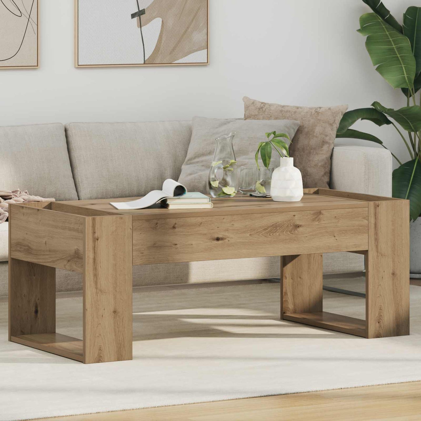 Salontafel Artisan Eiken 110 x 50 x 41 cm Bewerkt hout is nu te koop bij PeponiXL, paradijselijk wonen!