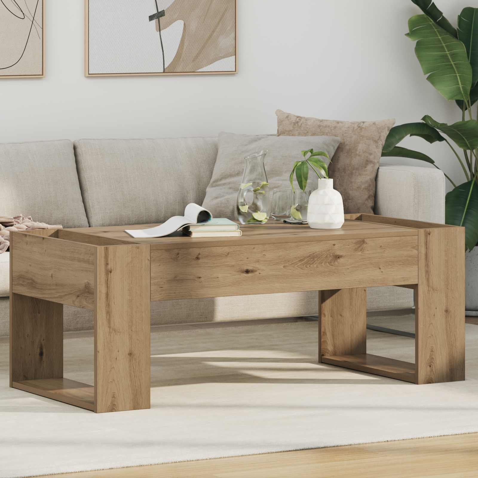 Salontafel Artisan Eiken 110 x 50 x 41 cm Bewerkt hout is nu te koop bij PeponiXL, paradijselijk wonen!