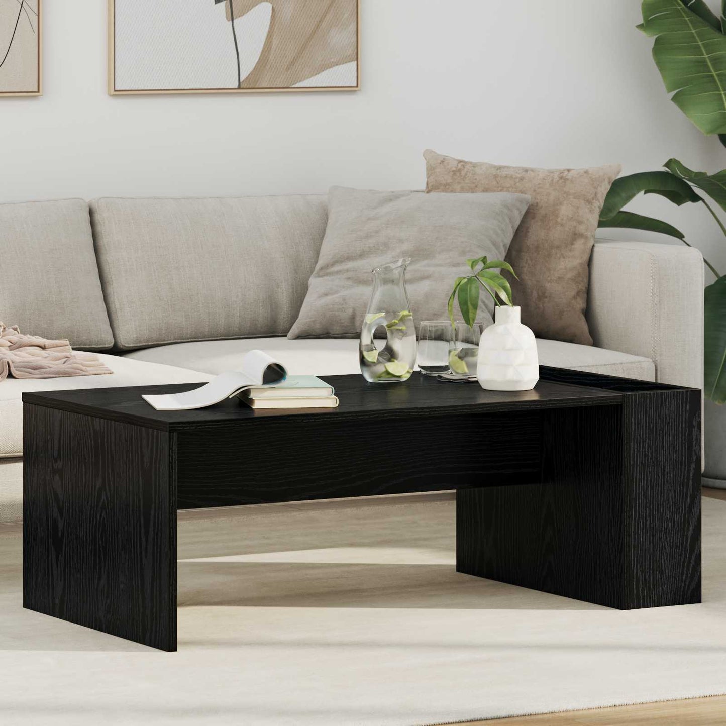 Salontafel Zwart Eiken 95 x 50 x 34 cm Bewerkt hout is nu te koop bij PeponiXL, paradijselijk wonen!