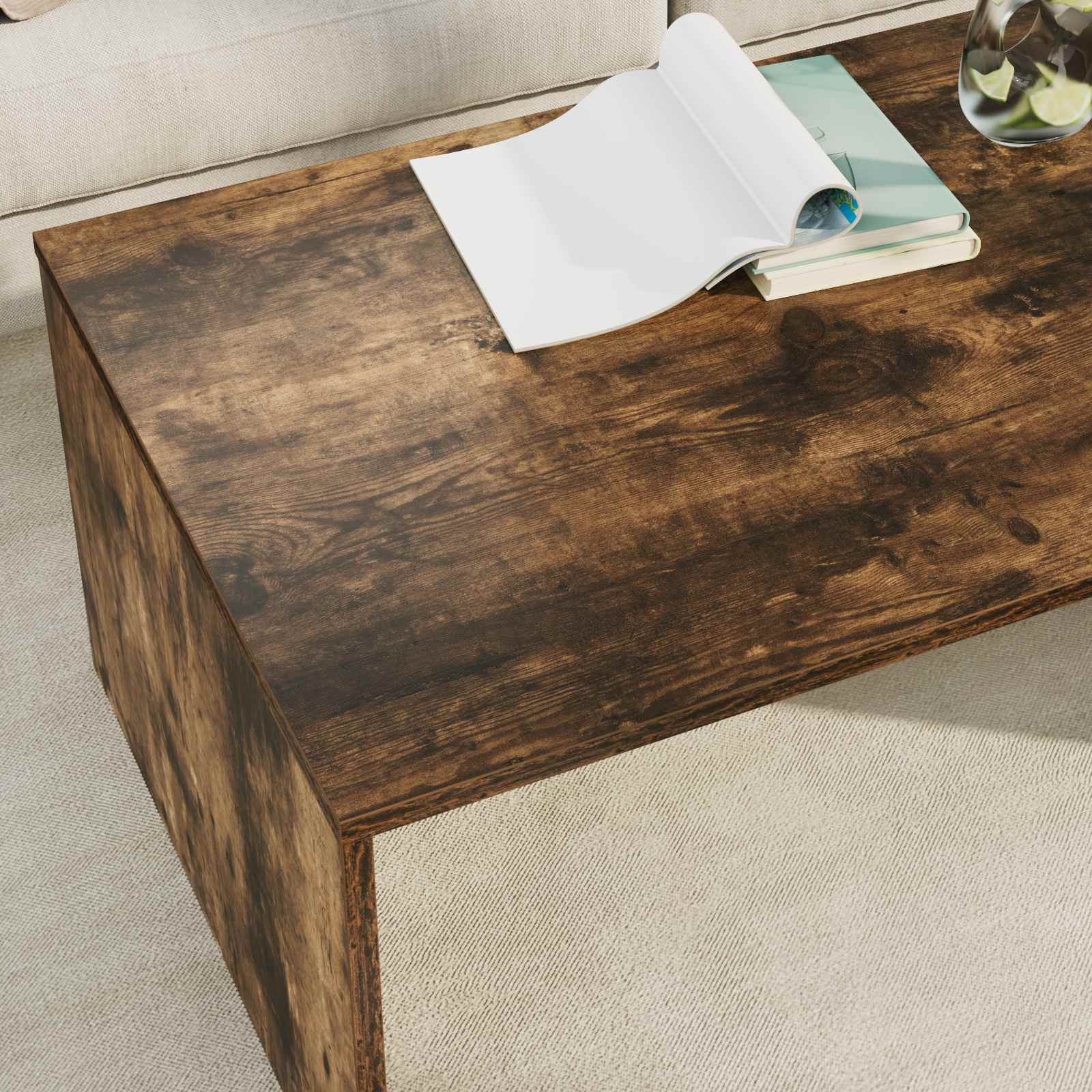 Salontafel Gerookt eiken 95 x 50 x 34 cm Bewerkt hout is nu te koop bij PeponiXL, paradijselijk wonen!