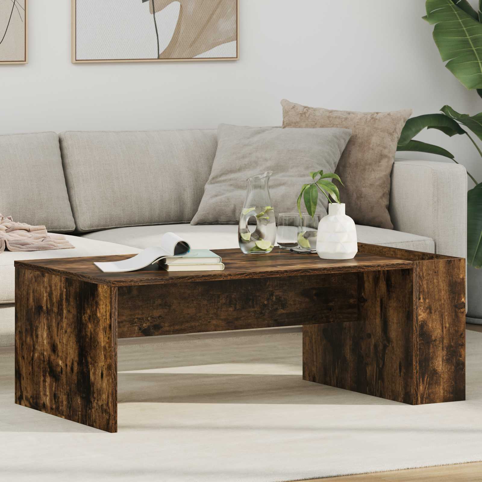 Salontafel Gerookt eiken 95 x 50 x 34 cm Bewerkt hout is nu te koop bij PeponiXL, paradijselijk wonen!