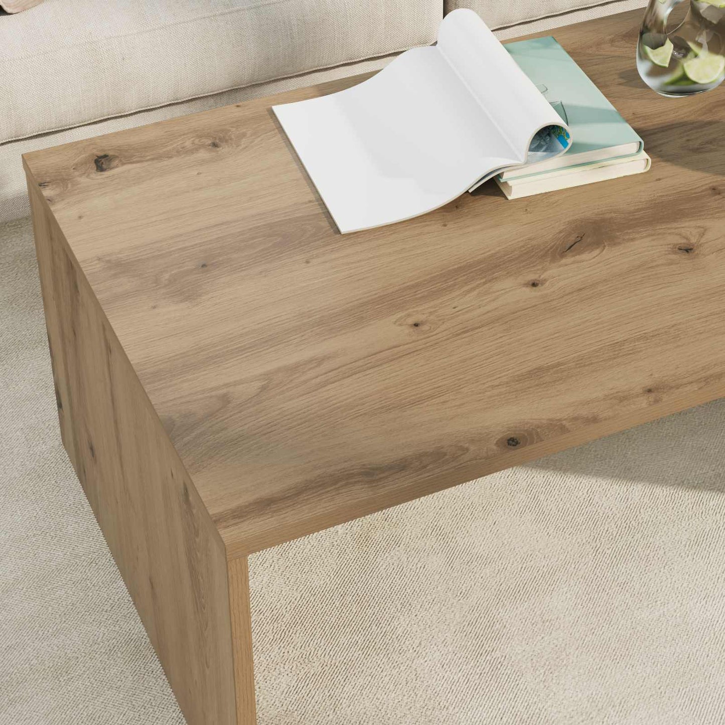 Salontafel Artisan Eiken 95 x 50 x 34 cm Bewerkt hout is nu te koop bij PeponiXL, paradijselijk wonen!