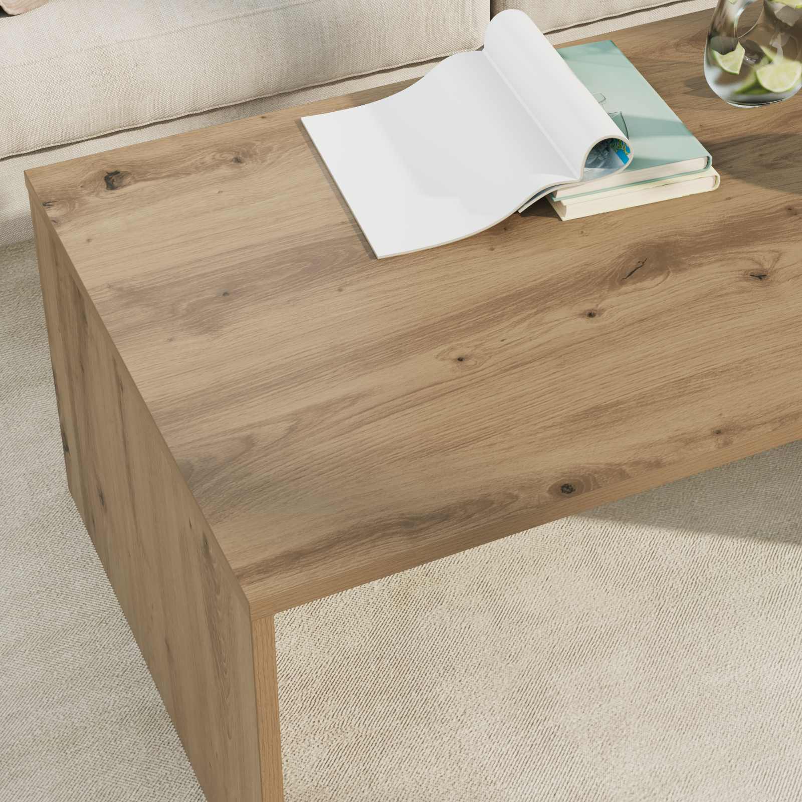 Salontafel Artisan Eiken 95 x 50 x 34 cm Bewerkt hout is nu te koop bij PeponiXL, paradijselijk wonen!