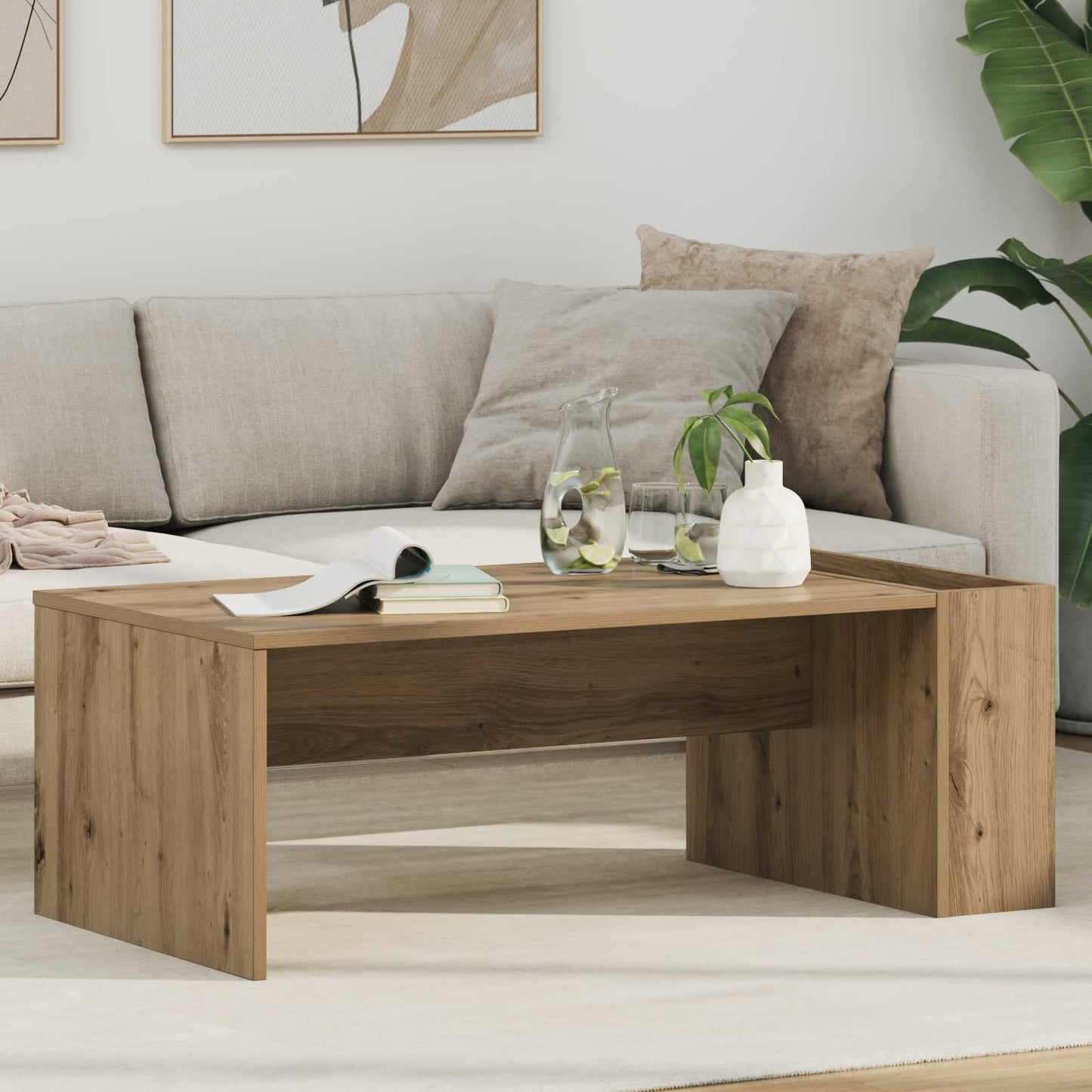 Salontafel Artisan Eiken 95 x 50 x 34 cm Bewerkt hout is nu te koop bij PeponiXL, paradijselijk wonen!