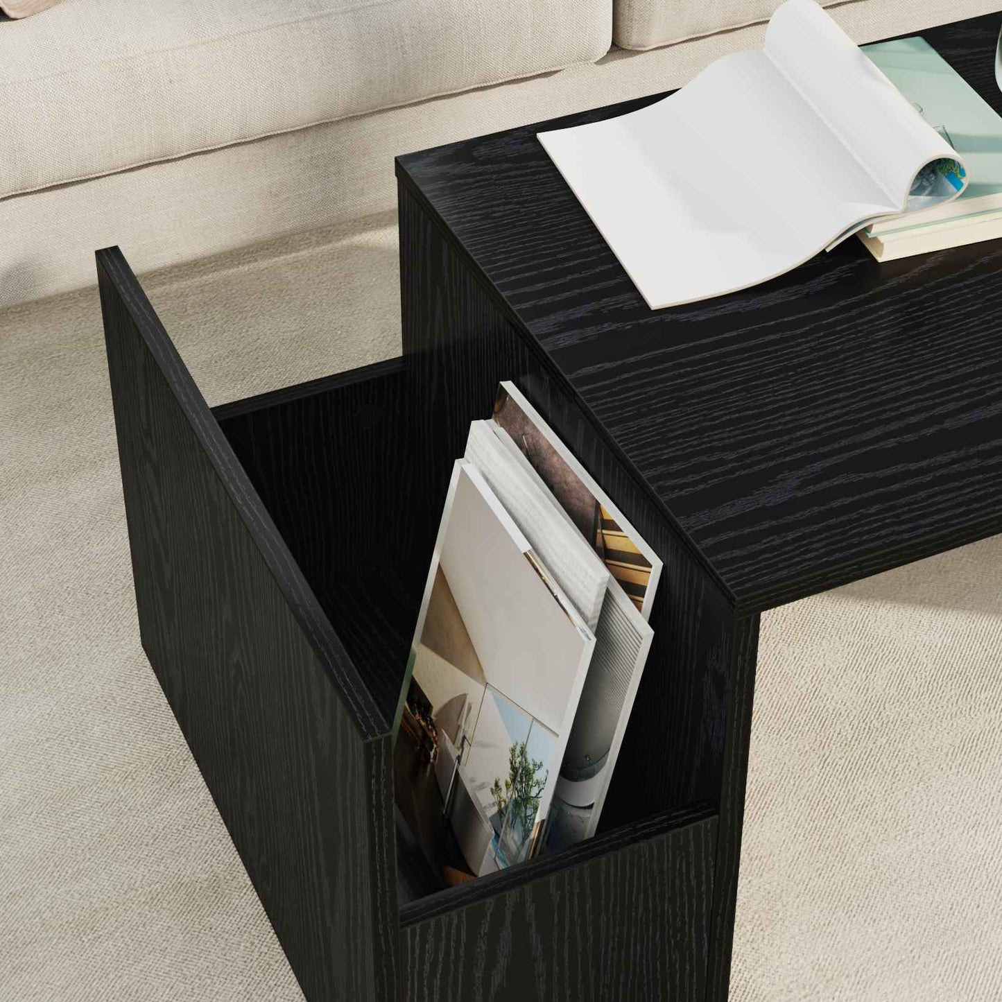 Salontafel Zwart Eiken 90 x 45 x 35 cm Bewerkt hout is nu te koop bij PeponiXL, paradijselijk wonen!