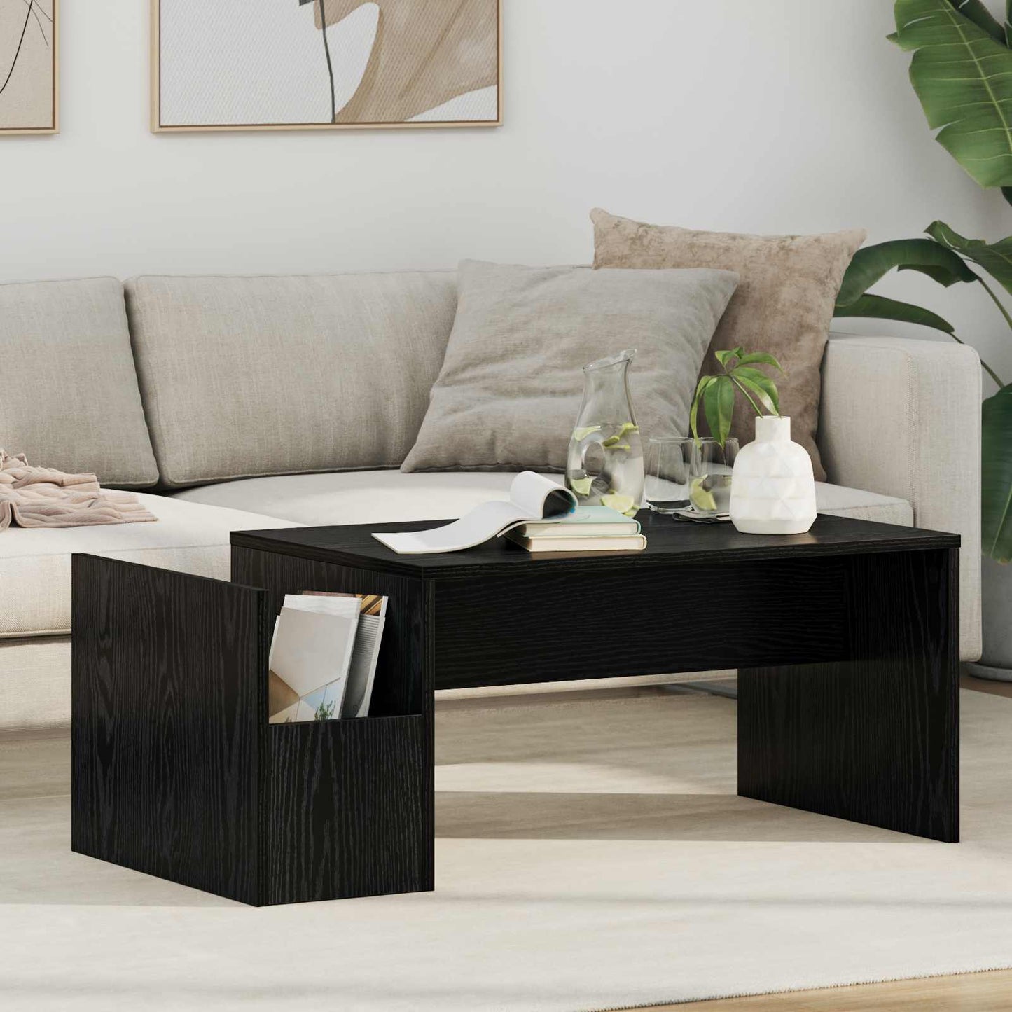 Salontafel Zwart Eiken 90 x 45 x 35 cm Bewerkt hout is nu te koop bij PeponiXL, paradijselijk wonen!