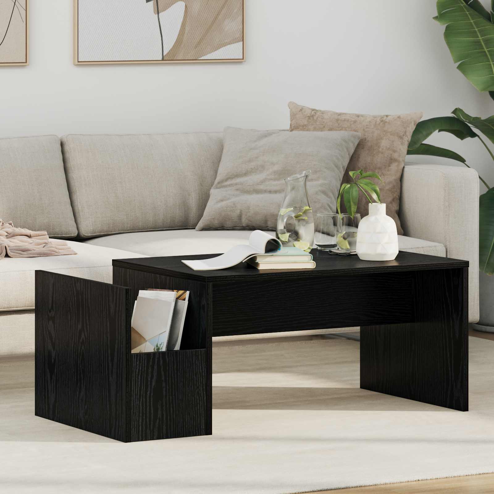 Salontafel Zwart Eiken 90 x 45 x 35 cm Bewerkt hout is nu te koop bij PeponiXL, paradijselijk wonen!