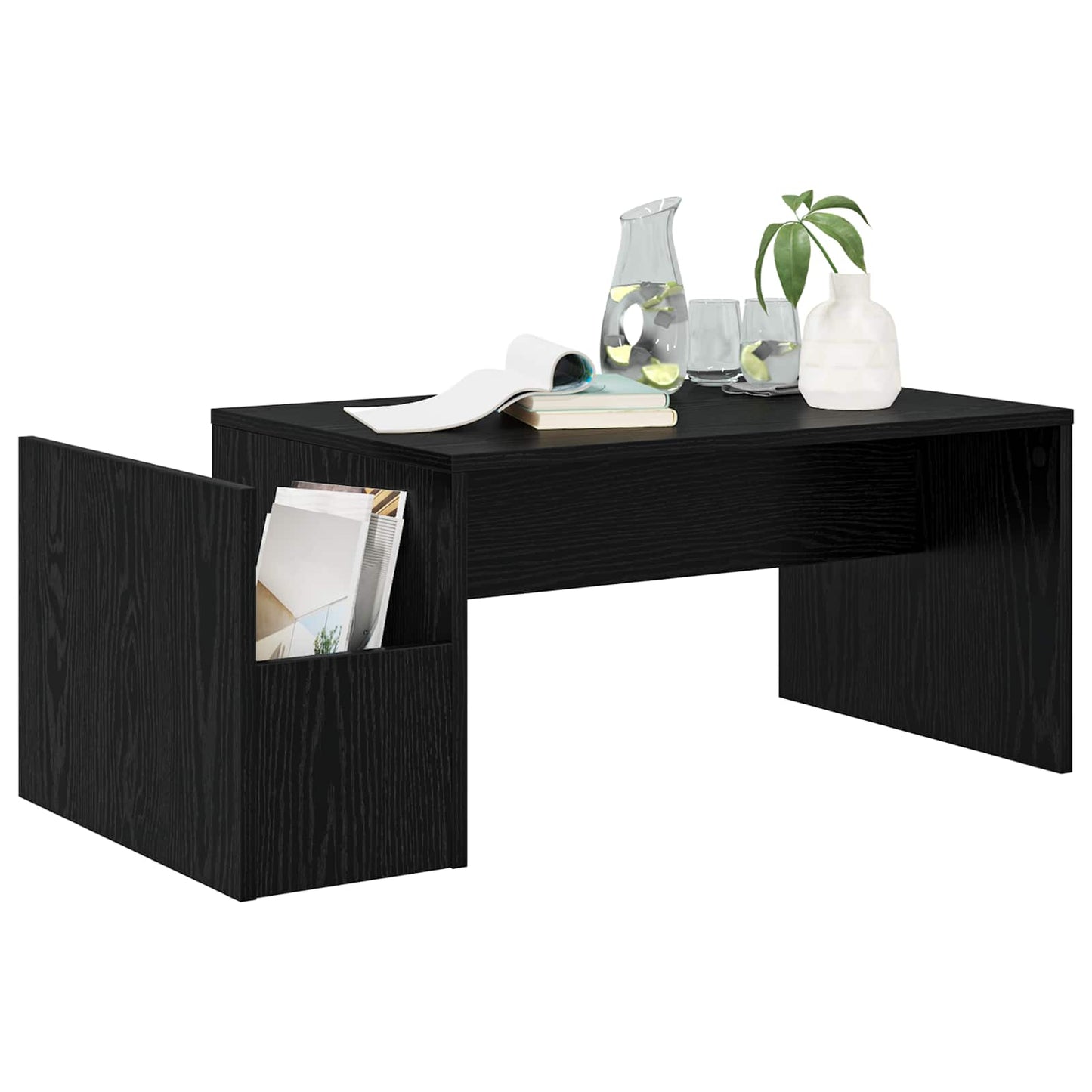 Salontafel Zwart Eiken 90 x 45 x 35 cm Bewerkt hout is nu te koop bij PeponiXL, paradijselijk wonen!