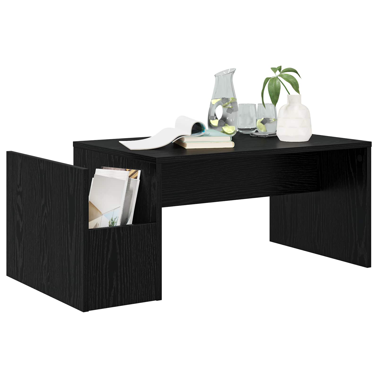 Salontafel Zwart Eiken 90 x 45 x 35 cm Bewerkt hout is nu te koop bij PeponiXL, paradijselijk wonen!