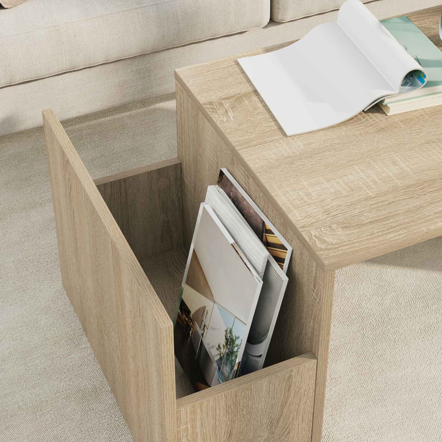 Salontafel Sonoma Eiken 90 x 45 x 35 cm Bewerkt hout is nu te koop bij PeponiXL, paradijselijk wonen!
