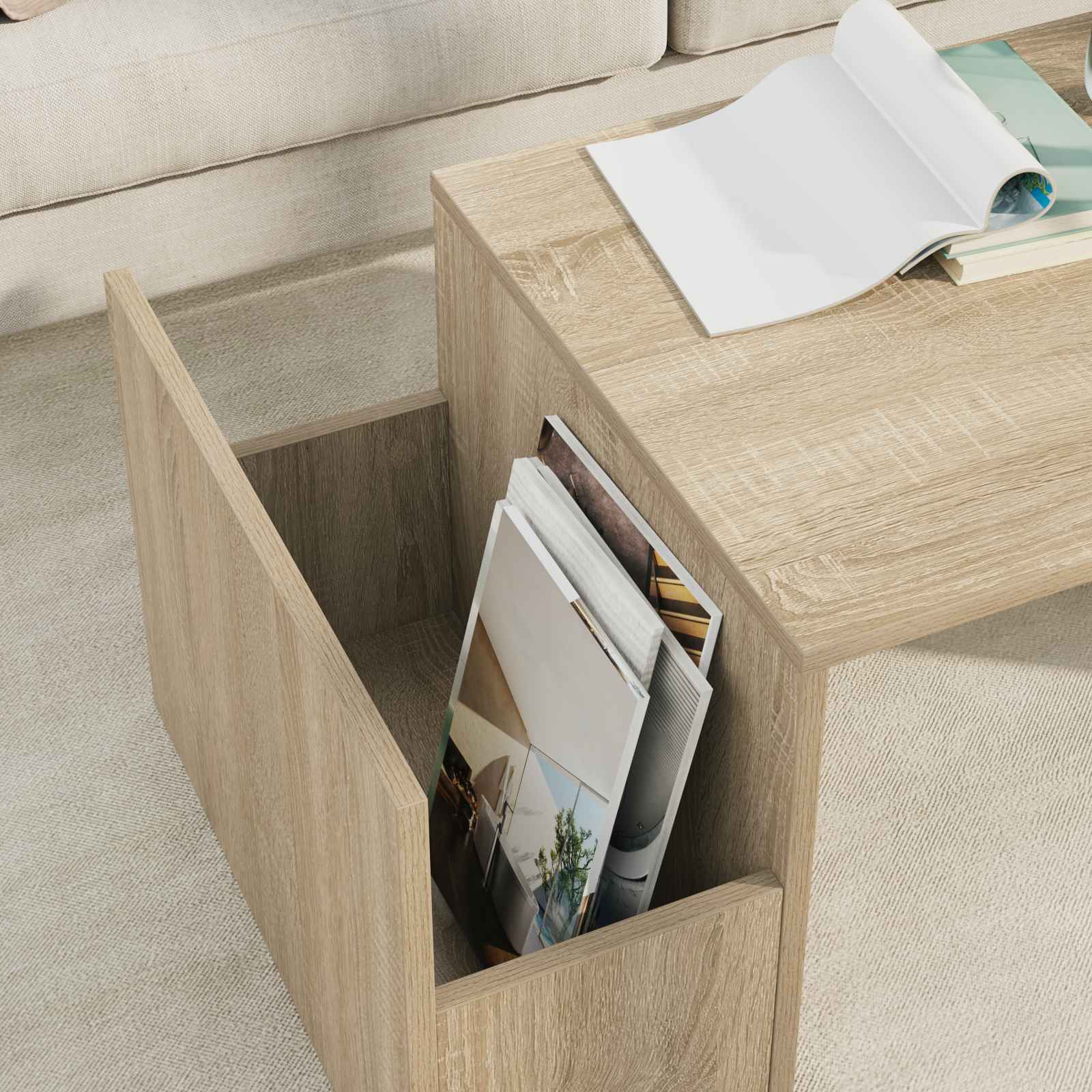 Salontafel Sonoma Eiken 90 x 45 x 35 cm Bewerkt hout is nu te koop bij PeponiXL, paradijselijk wonen!