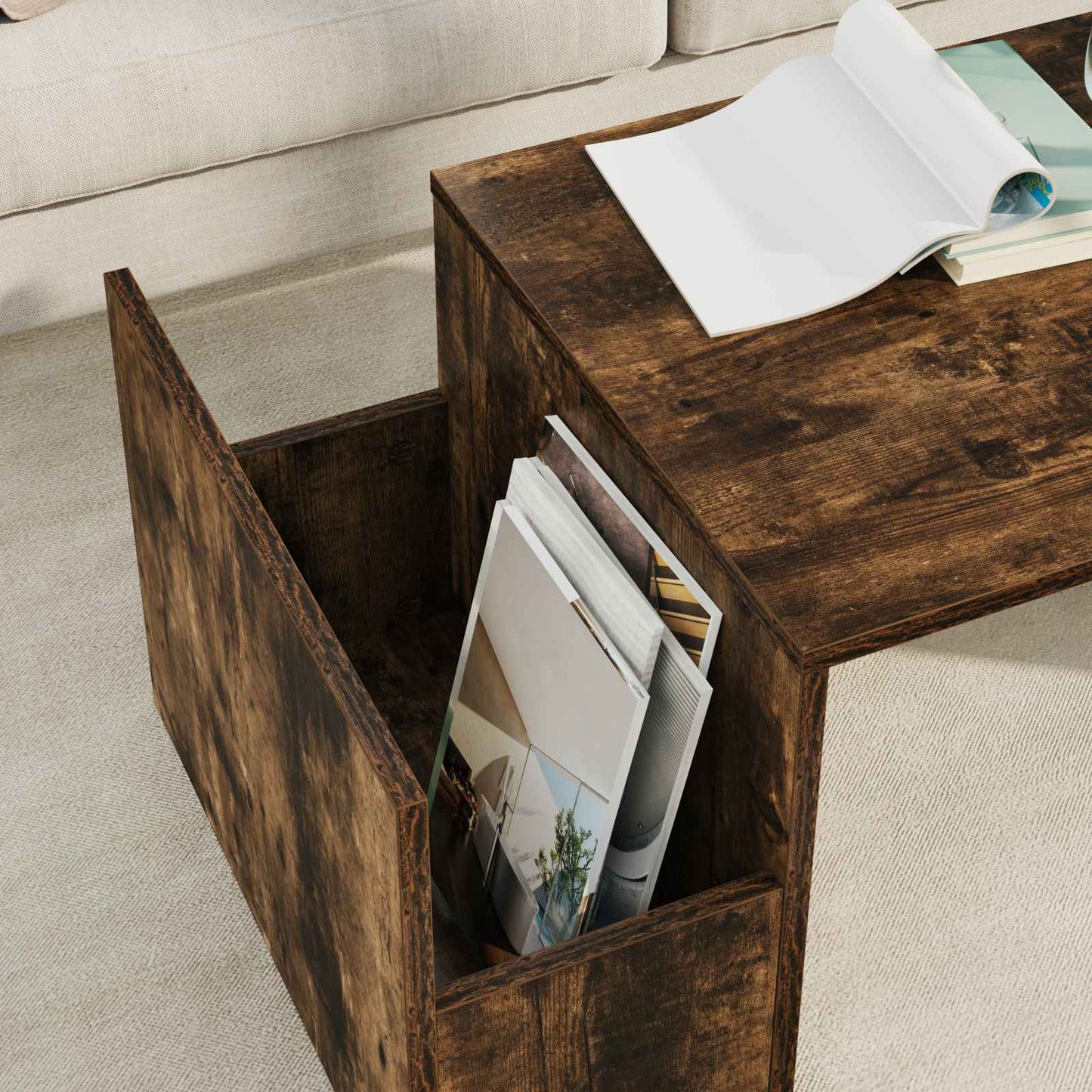Salontafel Gerookt eiken 90 x 45 x 35 cm Bewerkt hout is nu te koop bij PeponiXL, paradijselijk wonen!