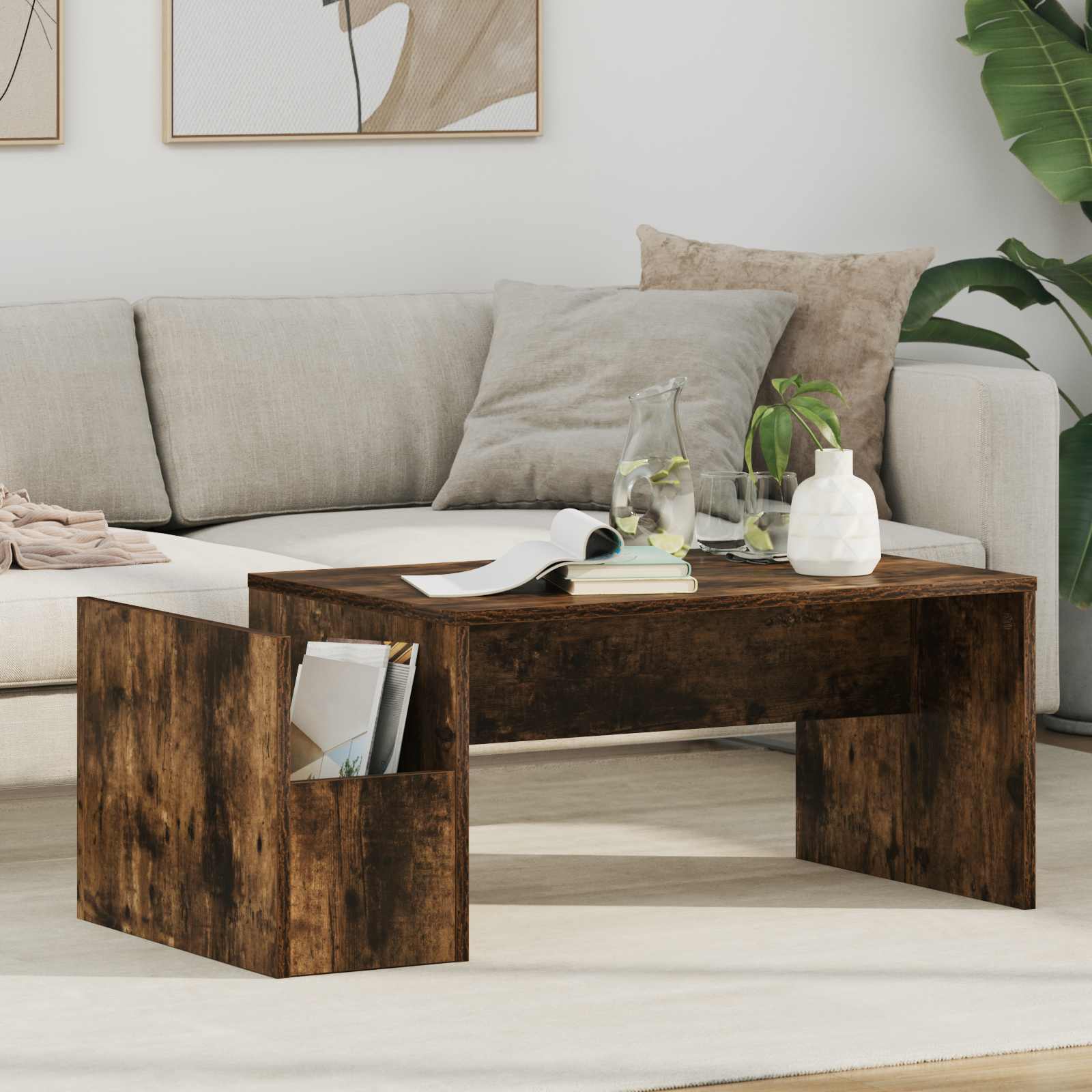 Salontafel Gerookt eiken 90 x 45 x 35 cm Bewerkt hout is nu te koop bij PeponiXL, paradijselijk wonen!