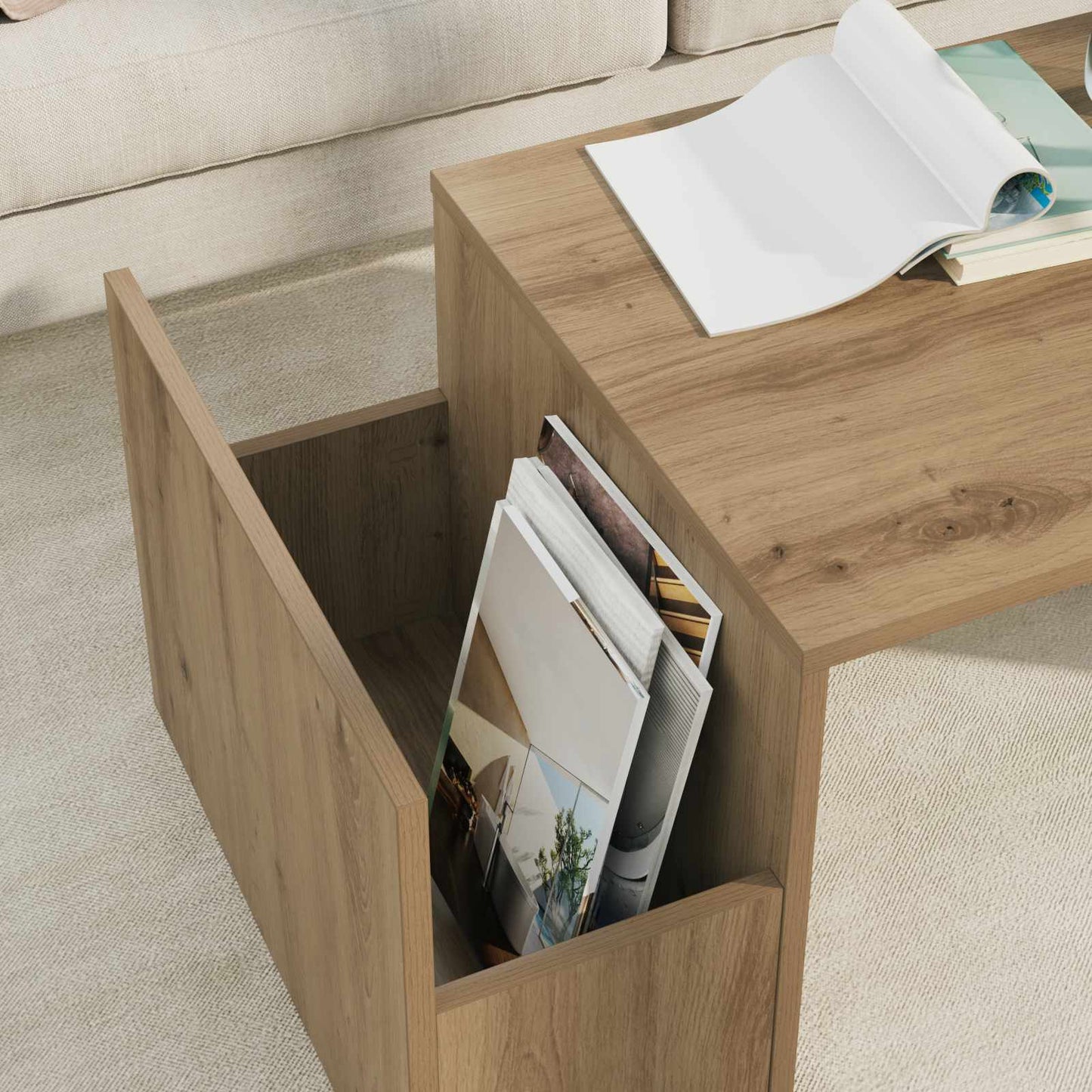 Salontafel Artisan Eiken 90 x 45 x 35 cm Bewerkt hout is nu te koop bij PeponiXL, paradijselijk wonen!