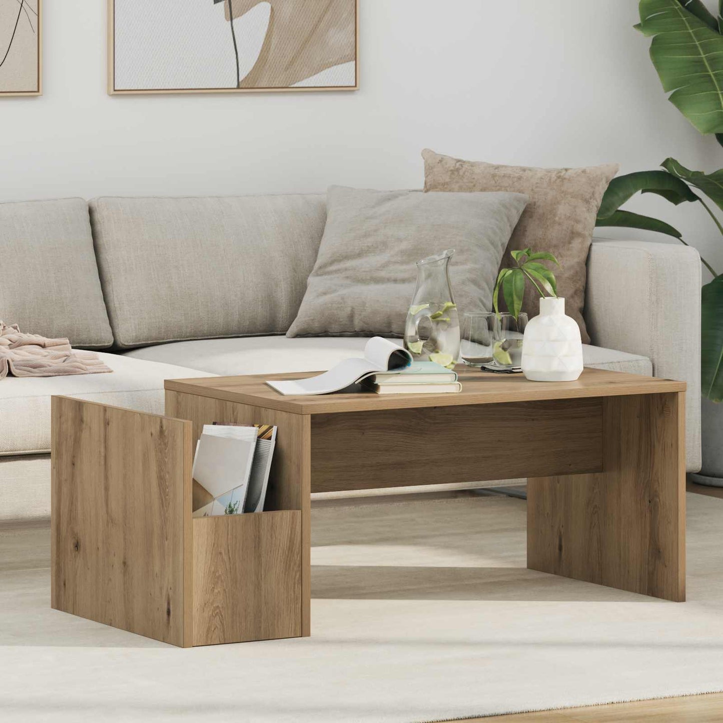 Salontafel Artisan Eiken 90 x 45 x 35 cm Bewerkt hout is nu te koop bij PeponiXL, paradijselijk wonen!